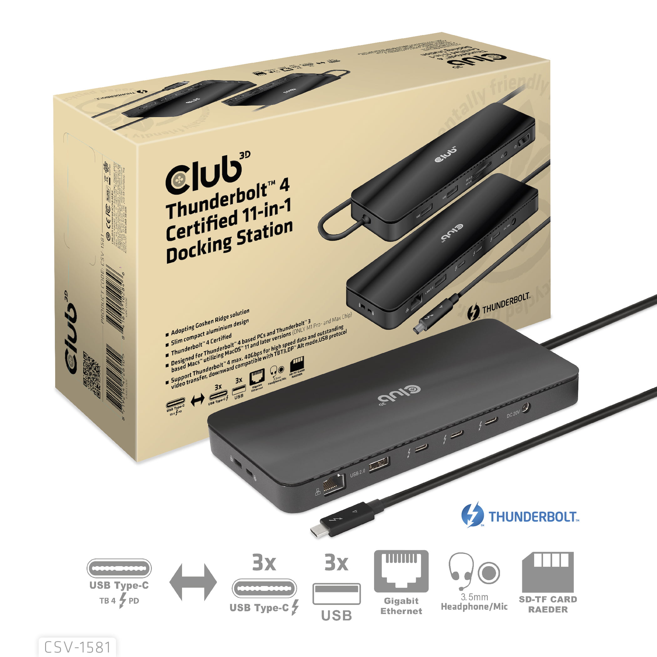 CLUB3D CSV-1581 dockingstation Docking Thunderbolt 4 Sort - Billede 7