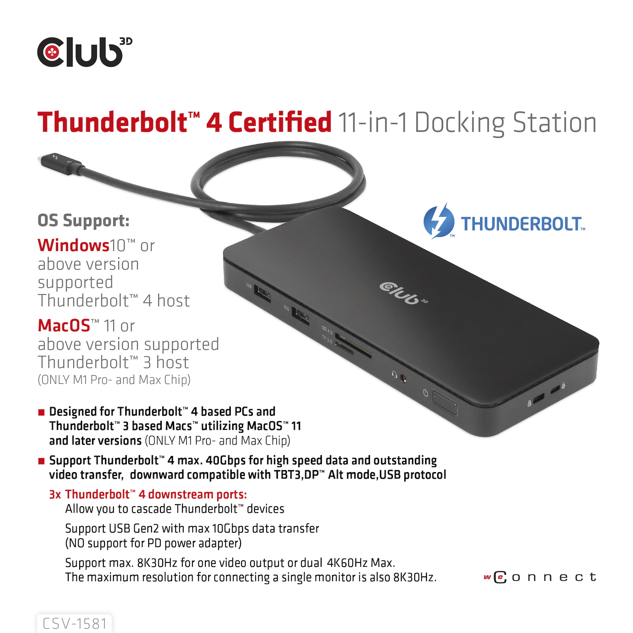 CLUB3D CSV-1581 dockingstation Docking Thunderbolt 4 Sort - Billede 9