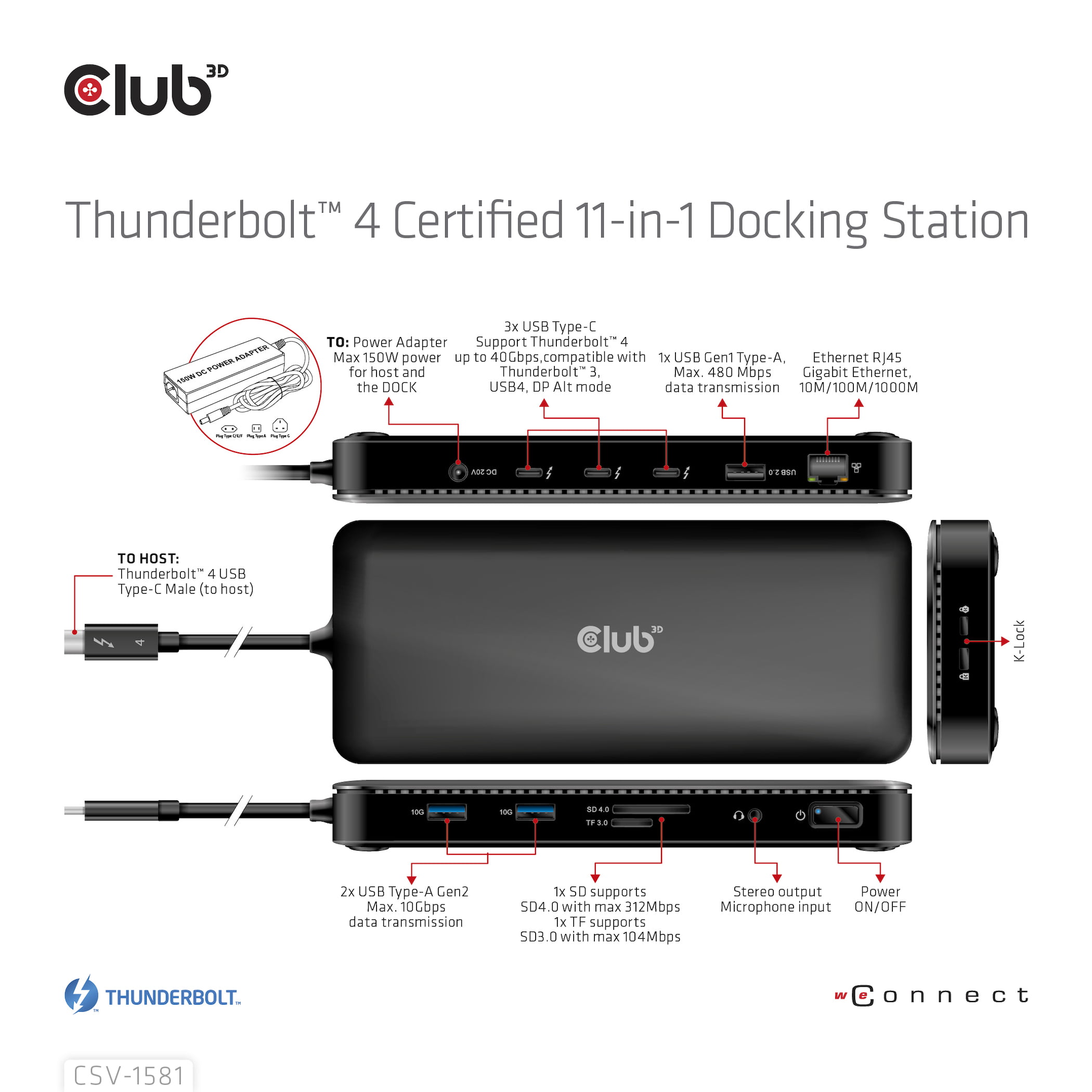 CLUB3D CSV-1581 dockingstation Docking Thunderbolt 4 Sort - Billede 12