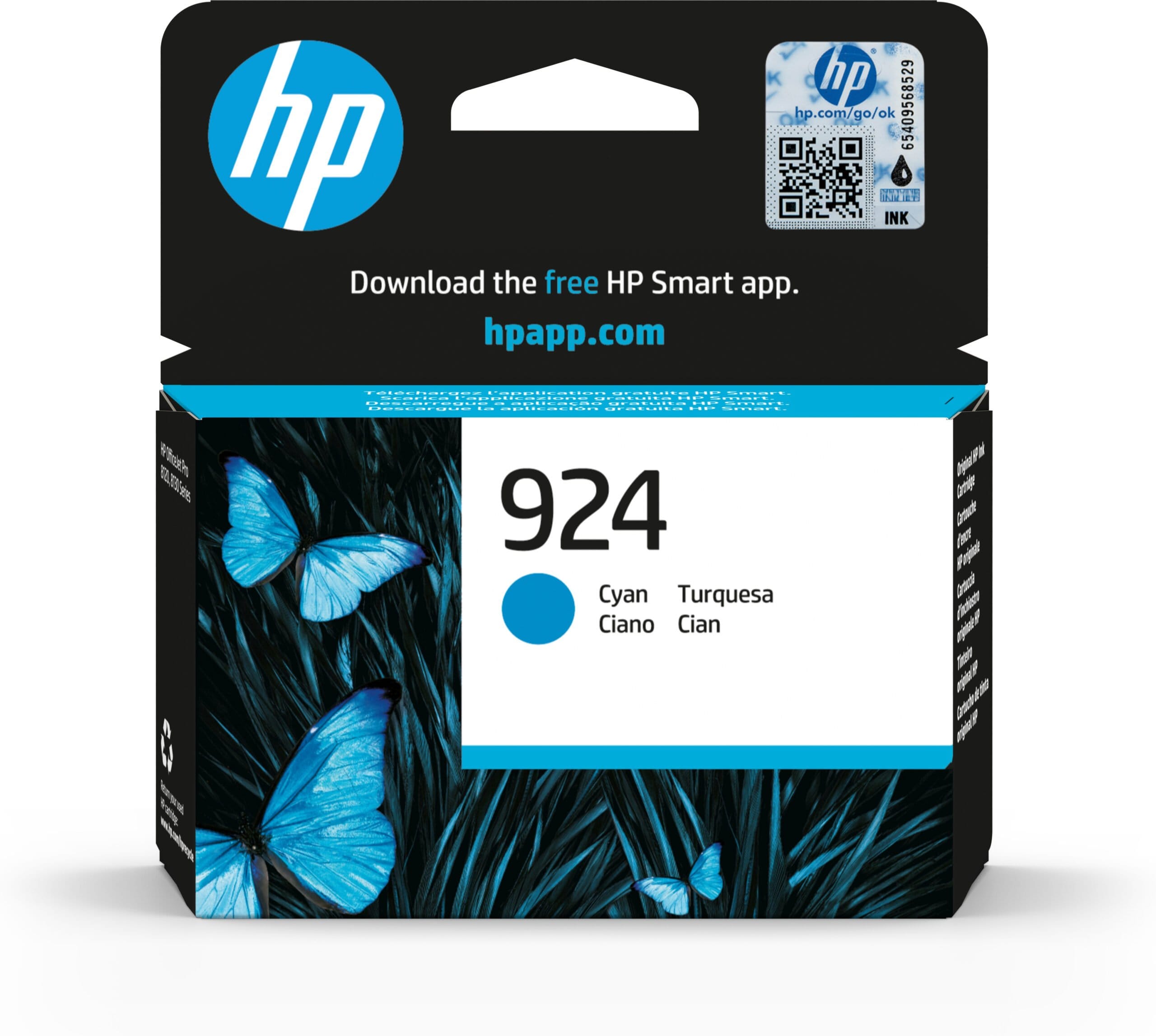 HP 924 Cyan Original Ink Cartridge blækpatron 1 stk Standard udbytte Blå