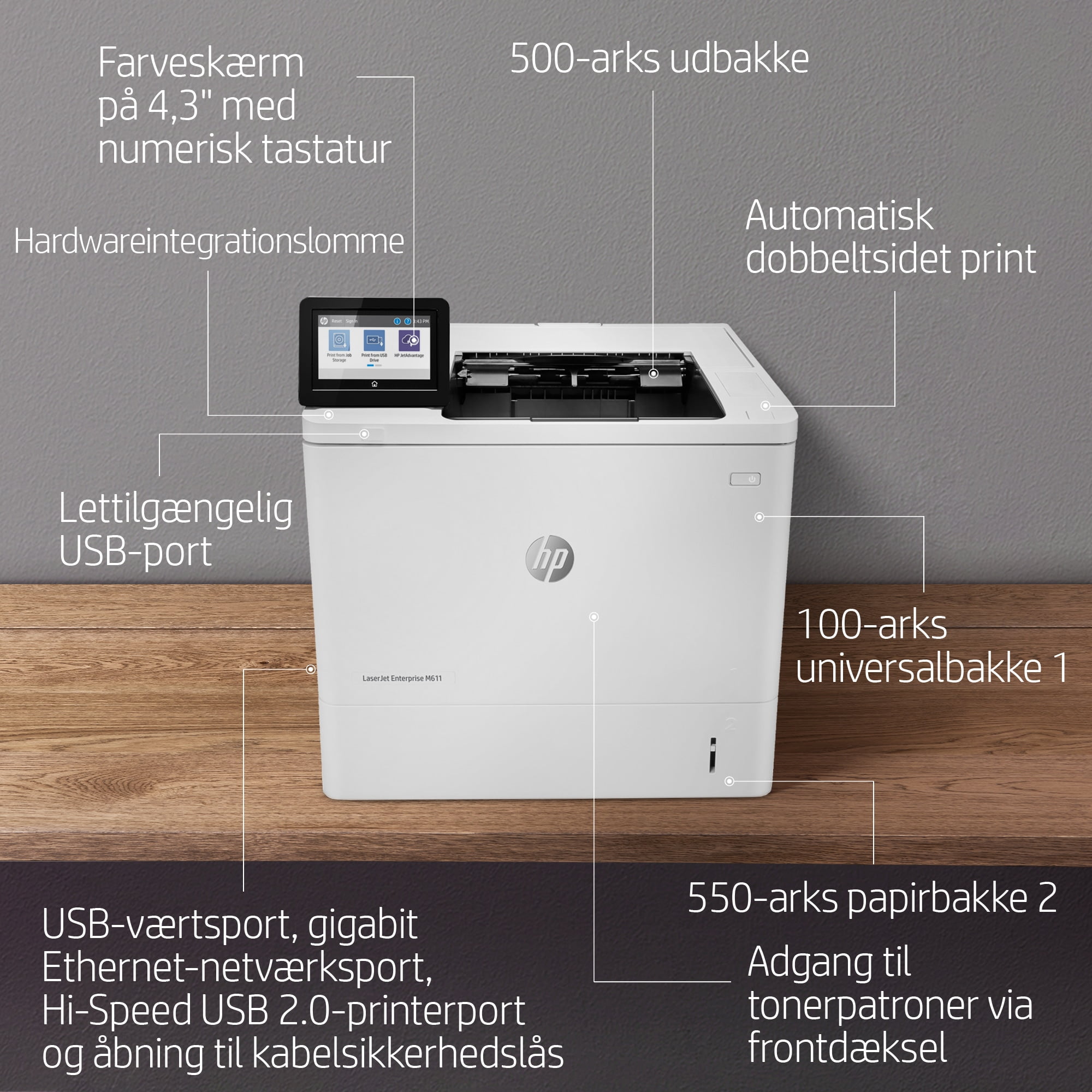 HP LaserJet Enterprise M611dn 1200 x 1200 dpi A4 - Billede 8
