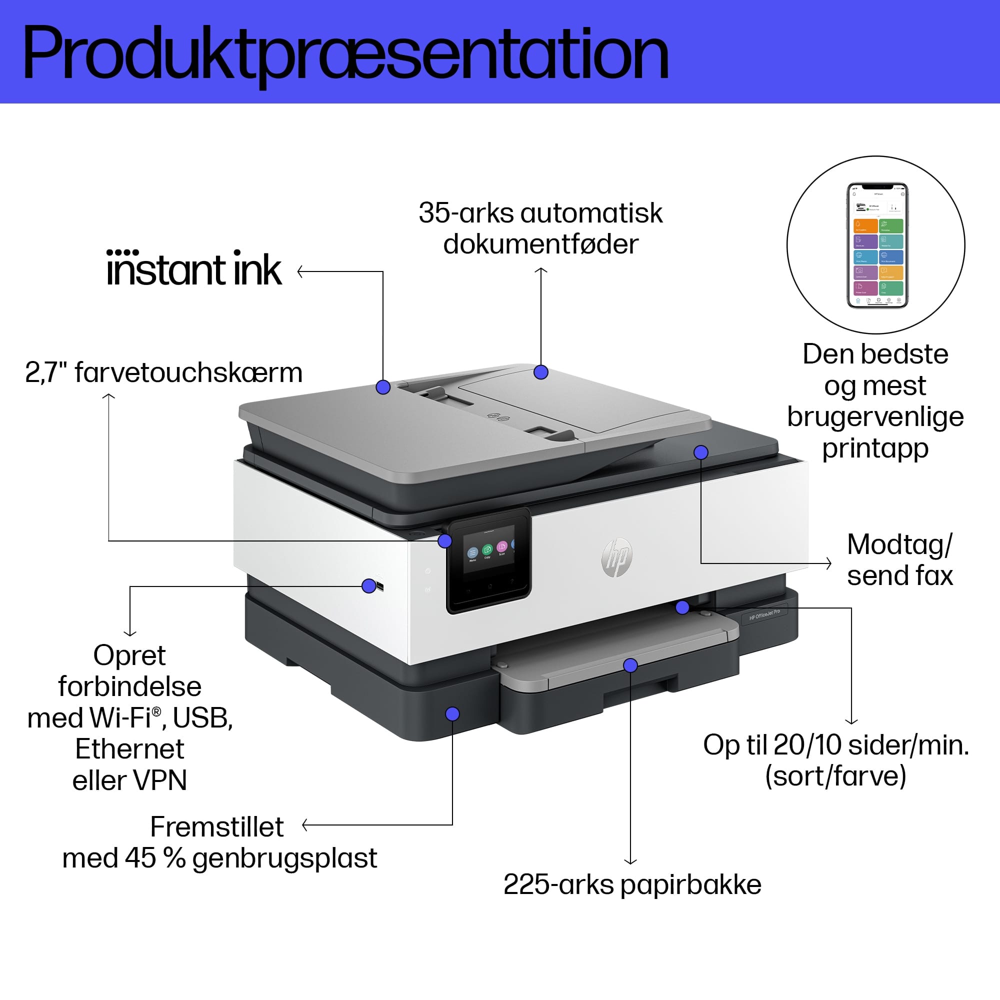 HP OfficeJet Pro 8132e All-in-One Printer Termisk inkjet A4 4800 x 1200 dpi 20 sider pr. minut Wi-Fi - Billede 3
