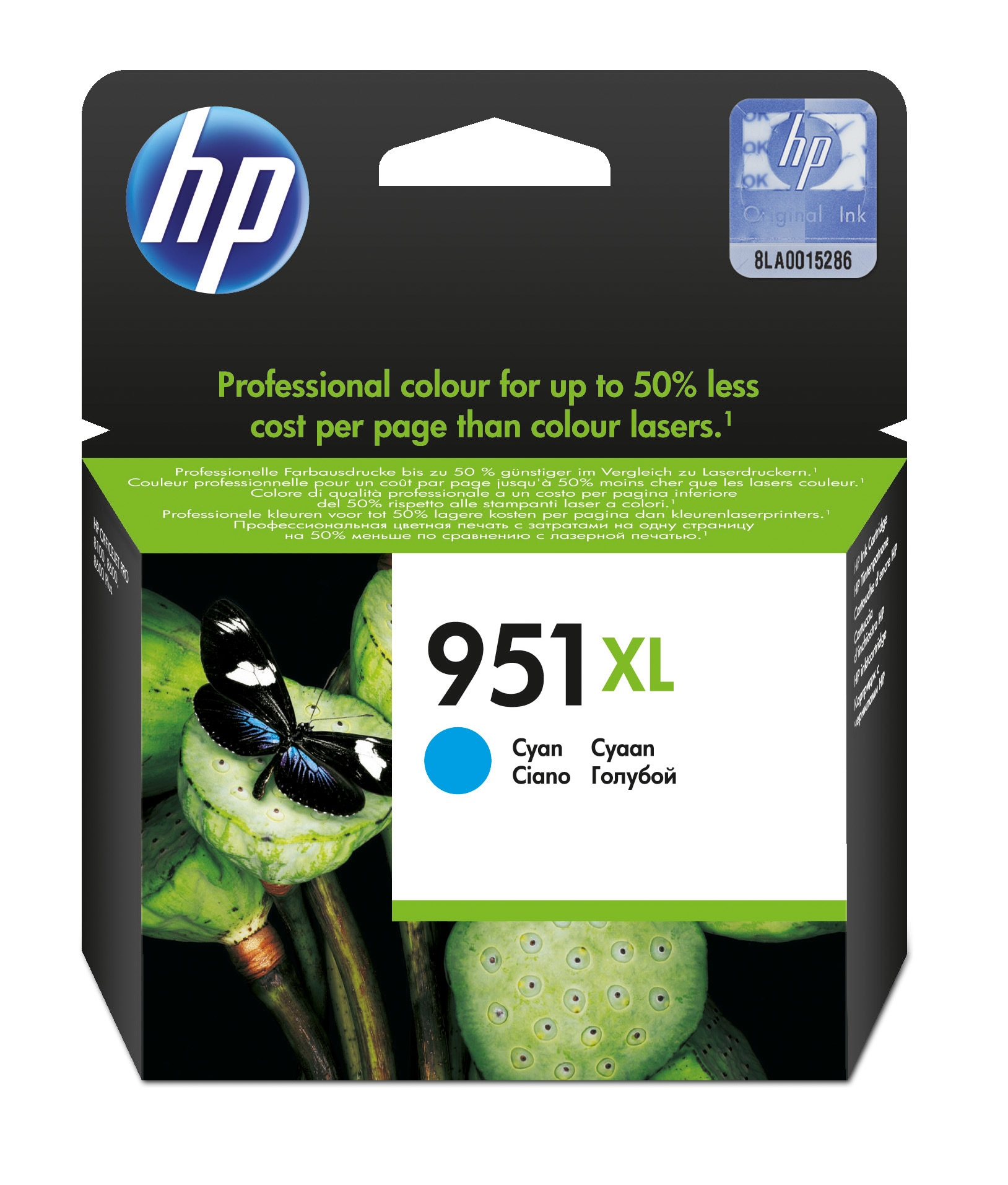 HP 951XL High Yield Cyan Original Ink Cartridge blækpatron 1 stk Højt (XL) udbytte Blå