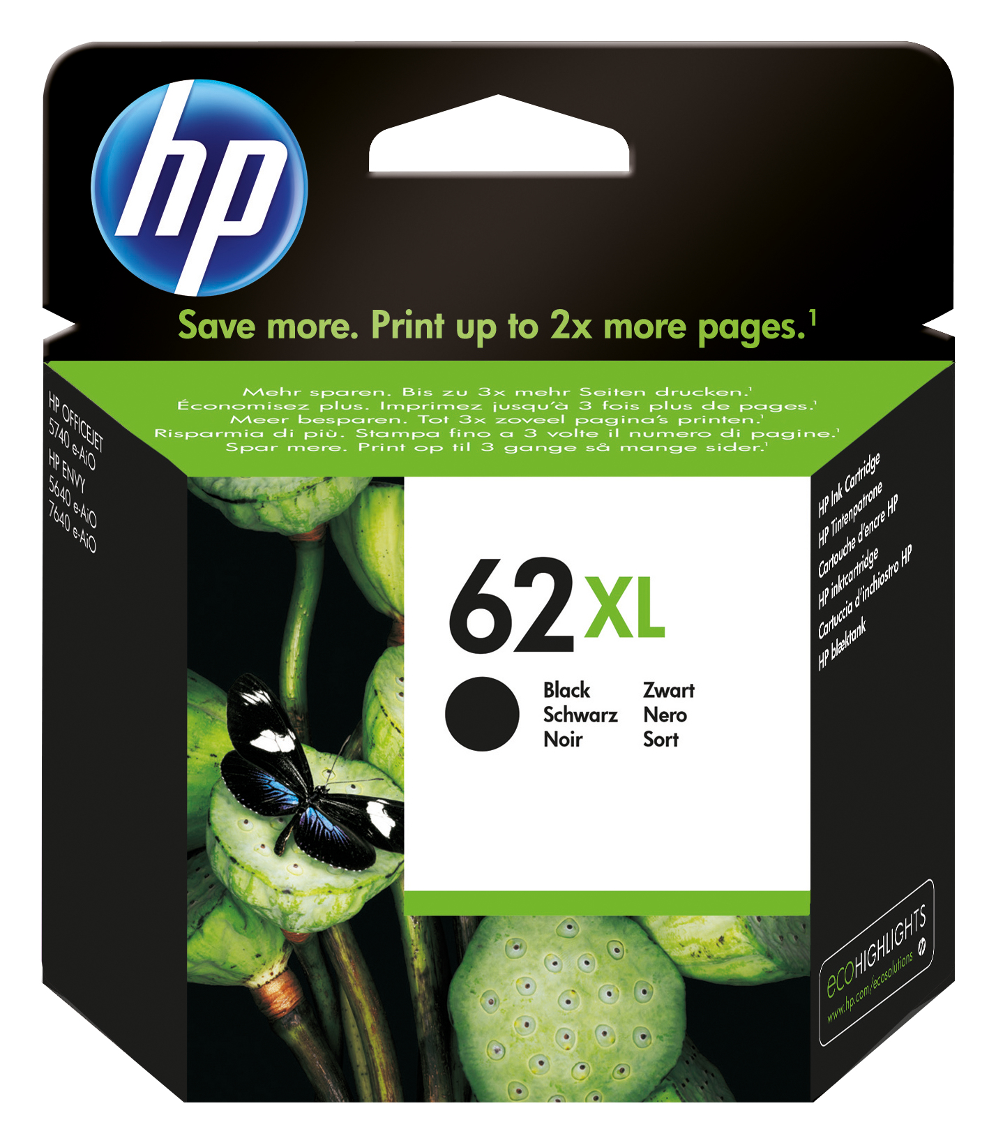 HP 62XL High Yield Black Original Ink Cartridge blækpatron 1 stk Højt (XL) udbytte