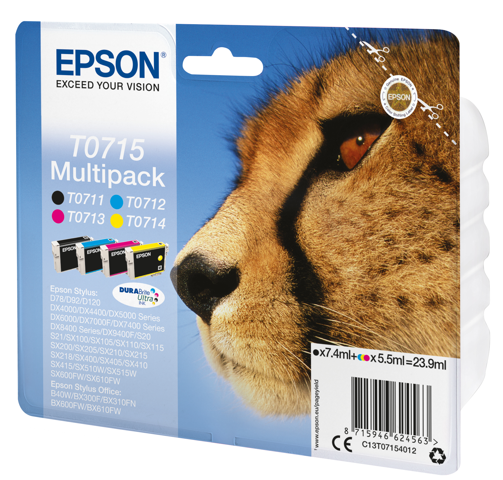 Epson T0715 blækpatron 1 stk Original Standard udbytte Sort, Blå, Magenta, Gul - Billede 2