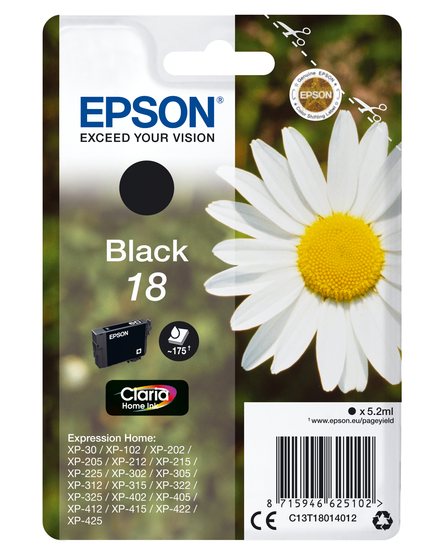 Epson Daisy C13T18014012 blækpatron 1 stk Original Standard udbytte Sort