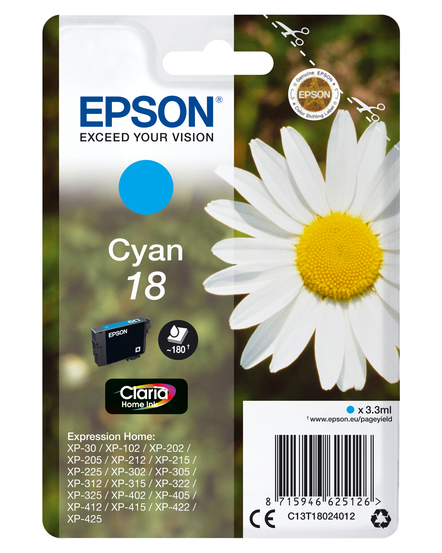 Epson Daisy C13T18024012 blækpatron 1 stk Original Standard udbytte Blå