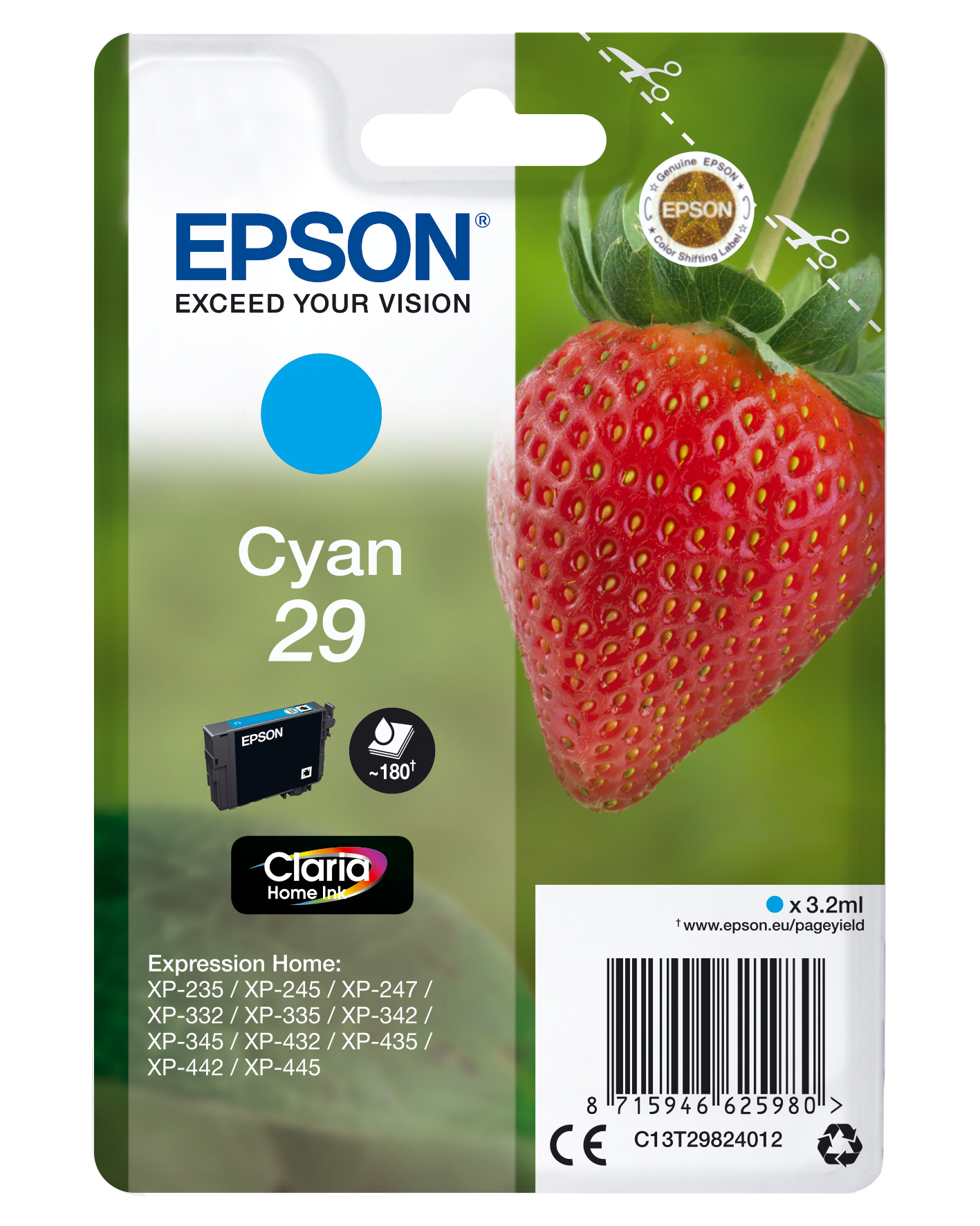 Epson Strawberry C13T29824012 blækpatron 1 stk Original Standard udbytte Blå