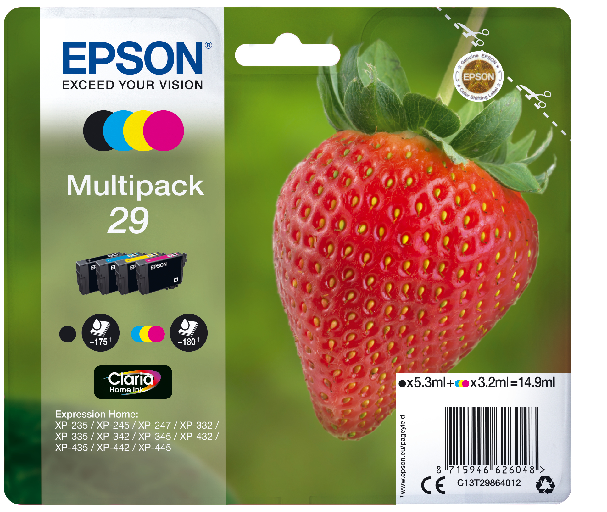 Epson Strawberry C13T29864012 blækpatron 1 stk Original Standard udbytte Sort, Blå, Magenta, Gul