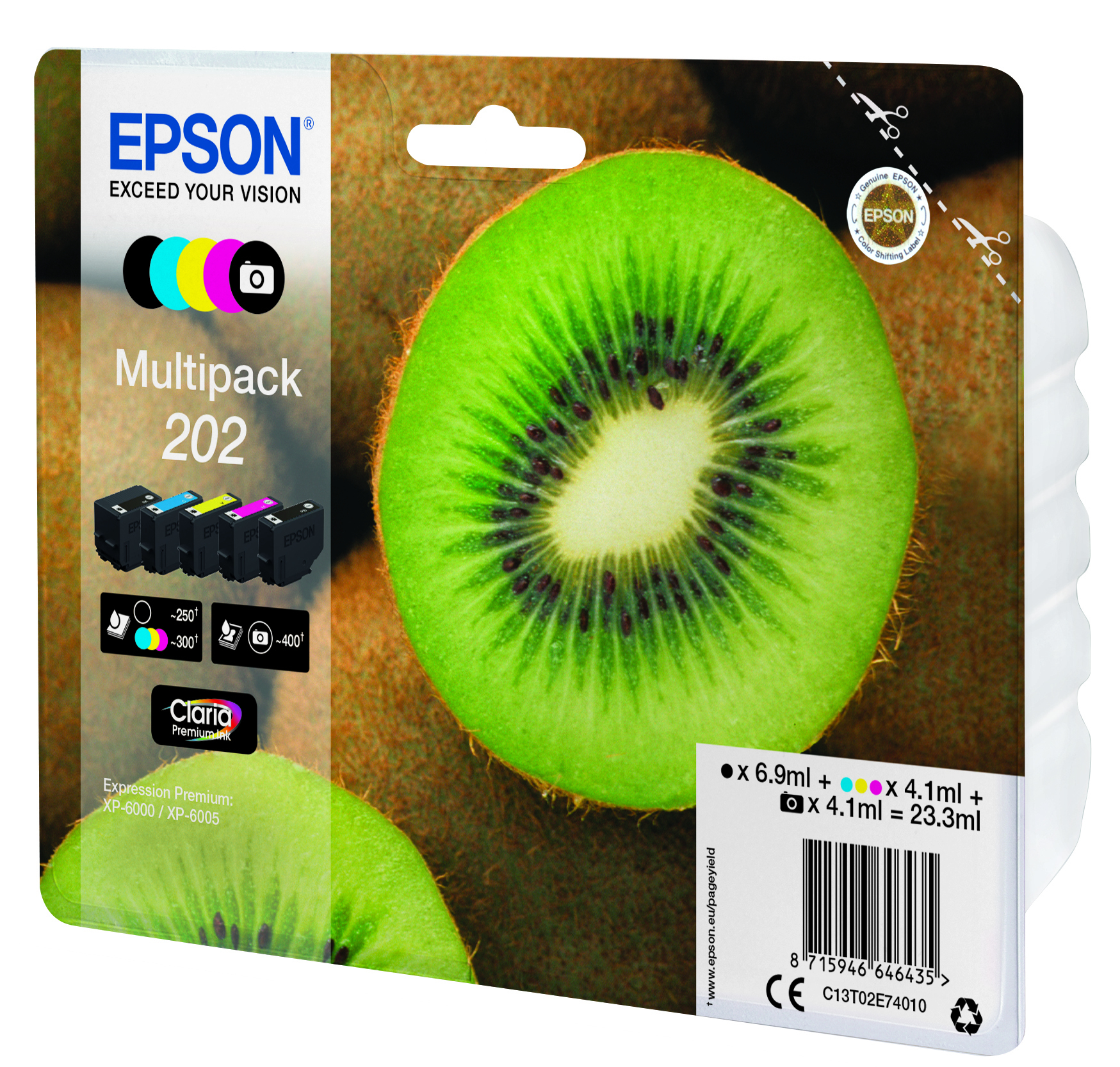 Epson Kiwi 202 blækpatron 1 stk Original Standard udbytte Sort, Foto sort, Blå, Magenta, Gul - Billede 3
