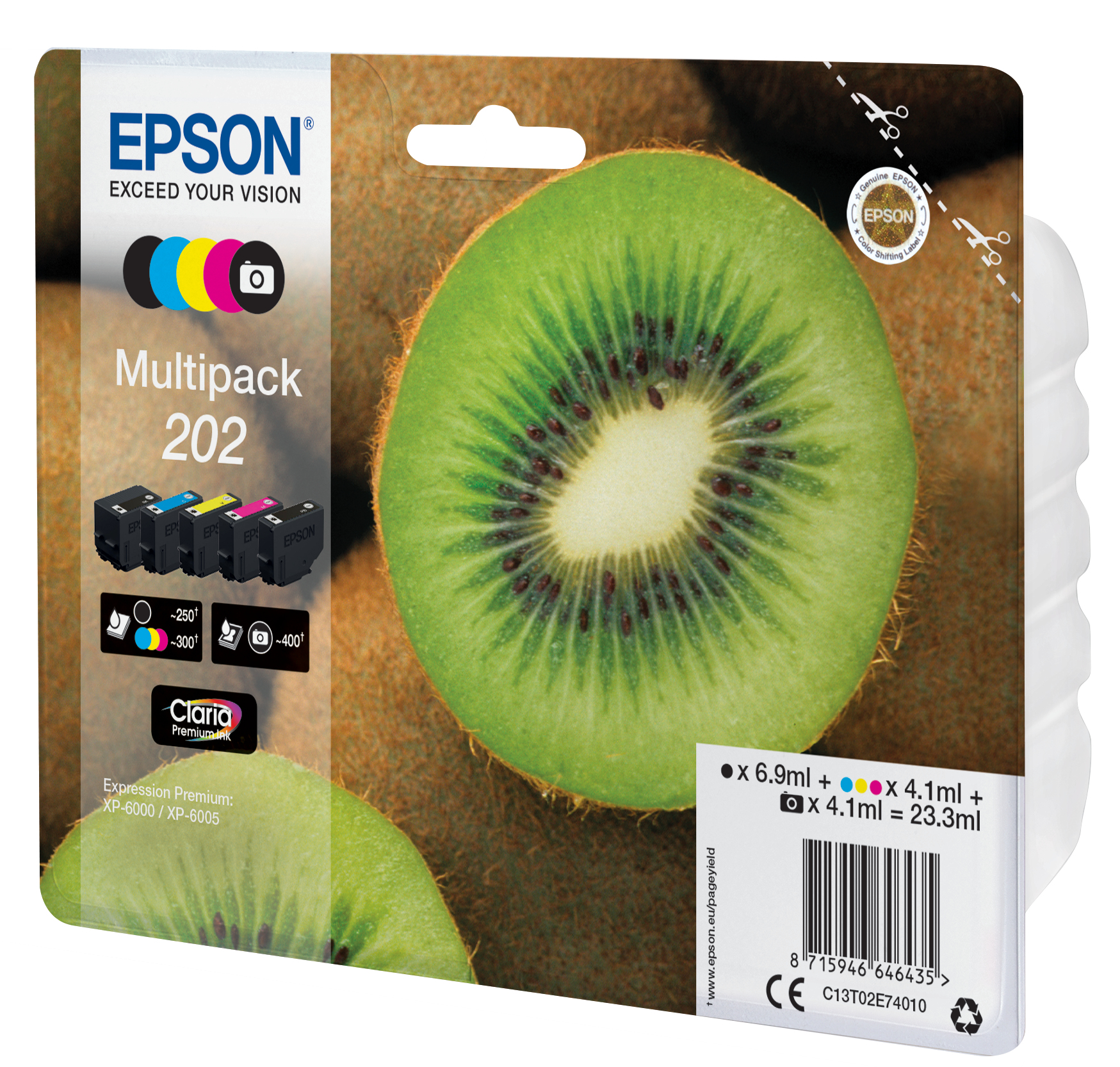 Epson Kiwi 202 blækpatron 1 stk Original Standard udbytte Sort, Foto sort, Blå, Magenta, Gul - Billede 2