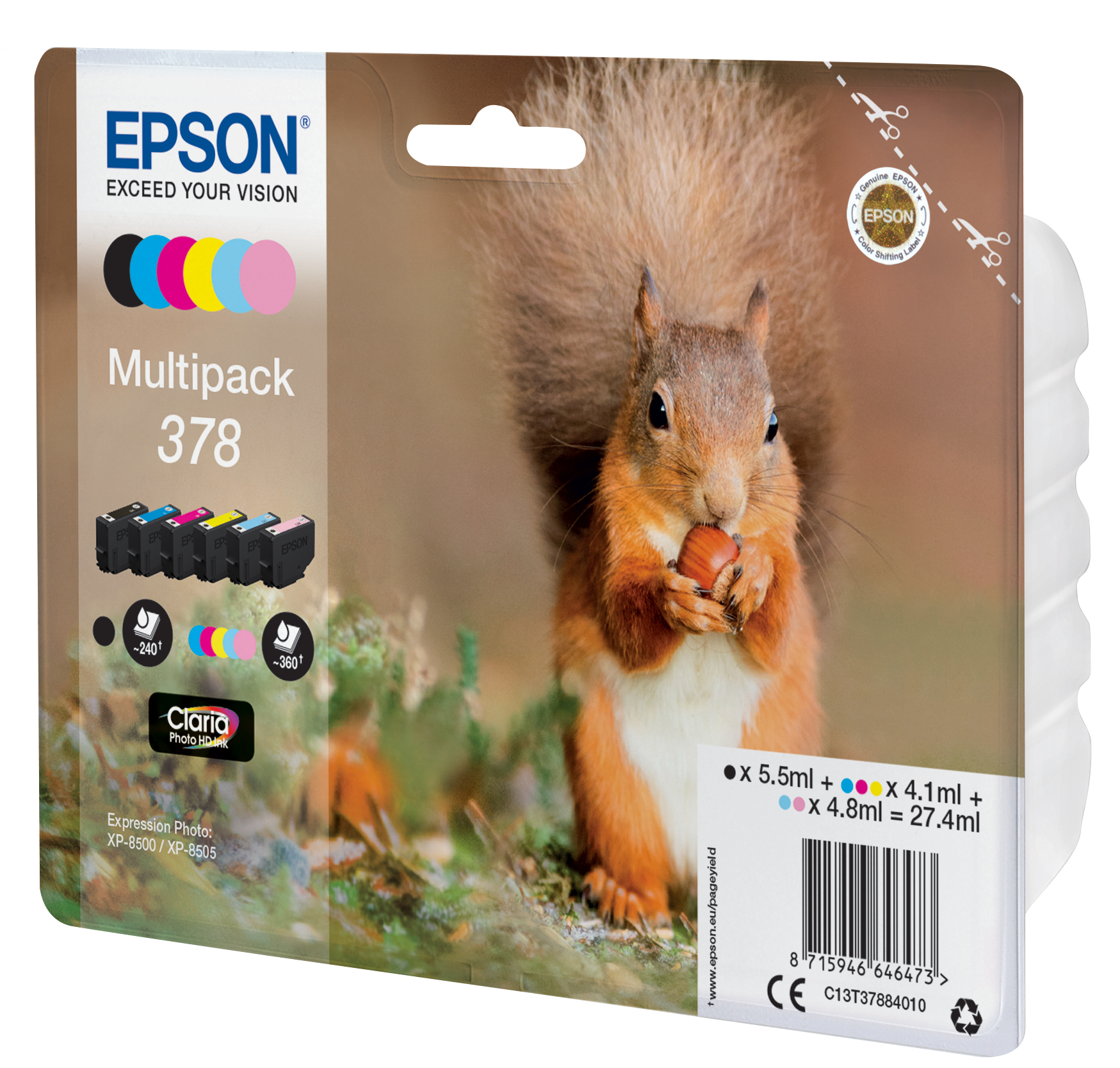 Epson Squirrel C13T37884010 blækpatron 1 stk Original Standard udbytte Sort, Blå, Lys cyan, Magenta, Lys magenta, Gul - Billede 2