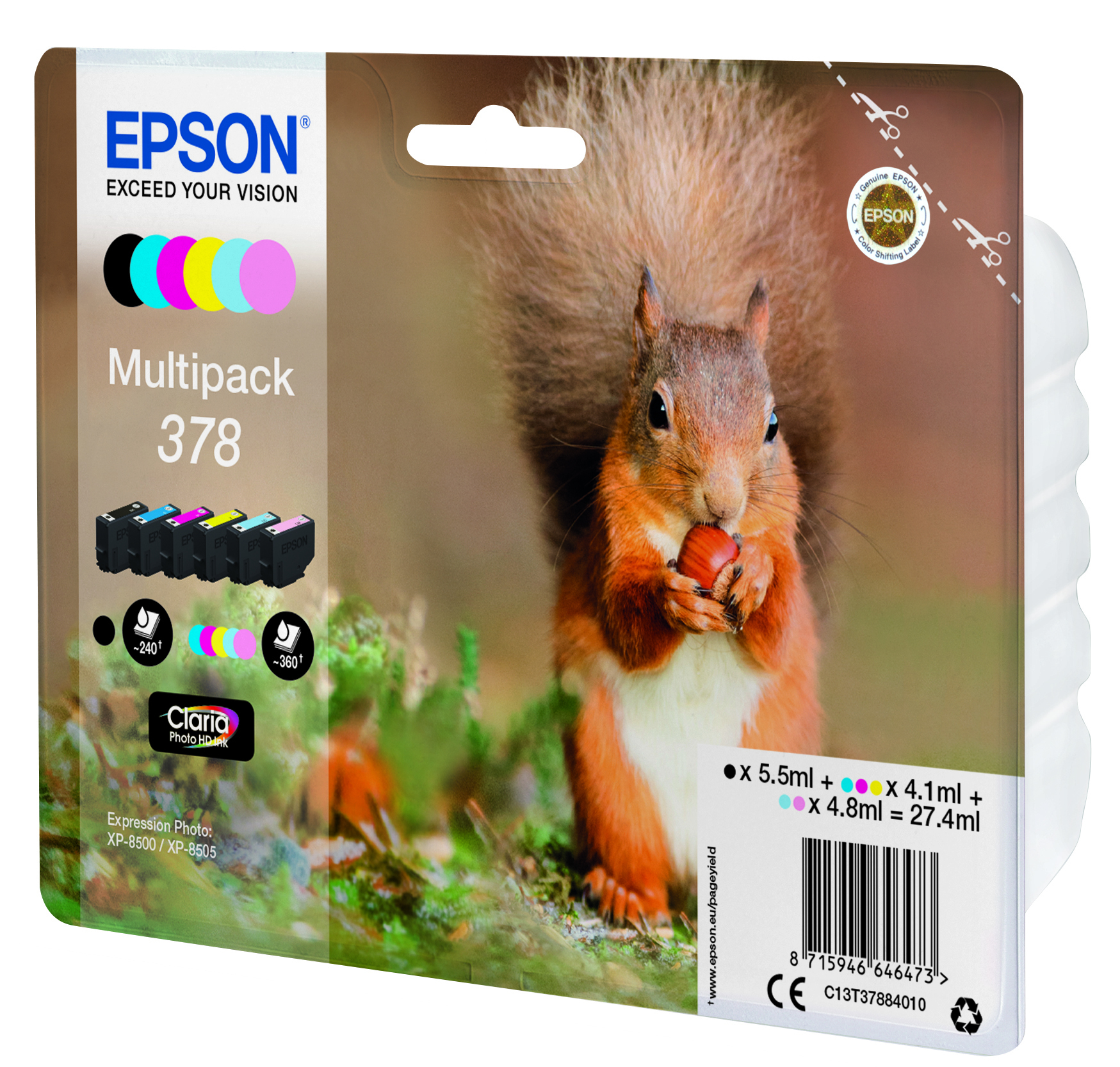 Epson Squirrel C13T37884010 blækpatron 1 stk Original Standard udbytte Sort, Blå, Lys cyan, Magenta, Lys magenta, Gul - Billede 3
