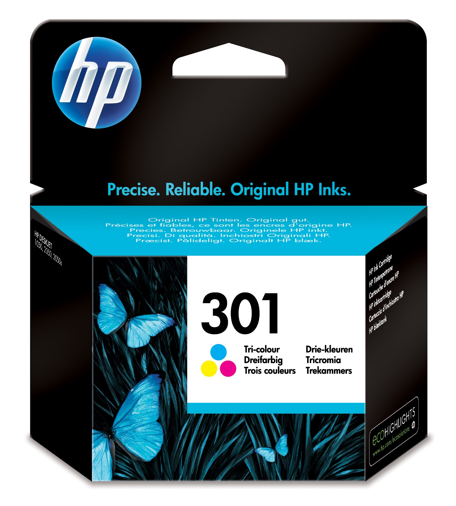 HP 301 Tri-color Original Ink Cartridge blækpatron 1 stk Standard udbytte Blå, Magenta, Gul
