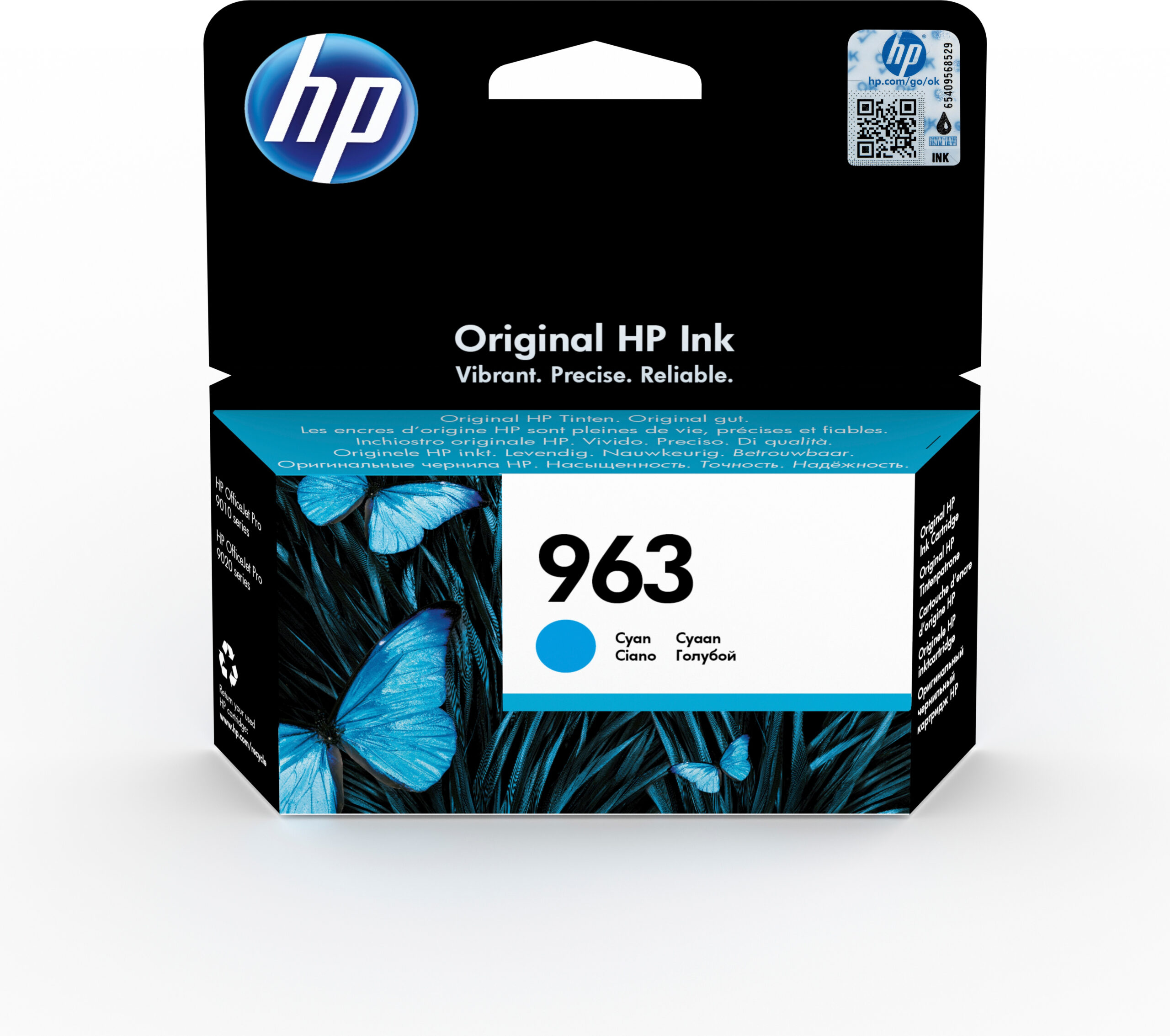 HP 963 Cyan Original Ink Cartridge blækpatron 1 stk Standard udbytte Blå