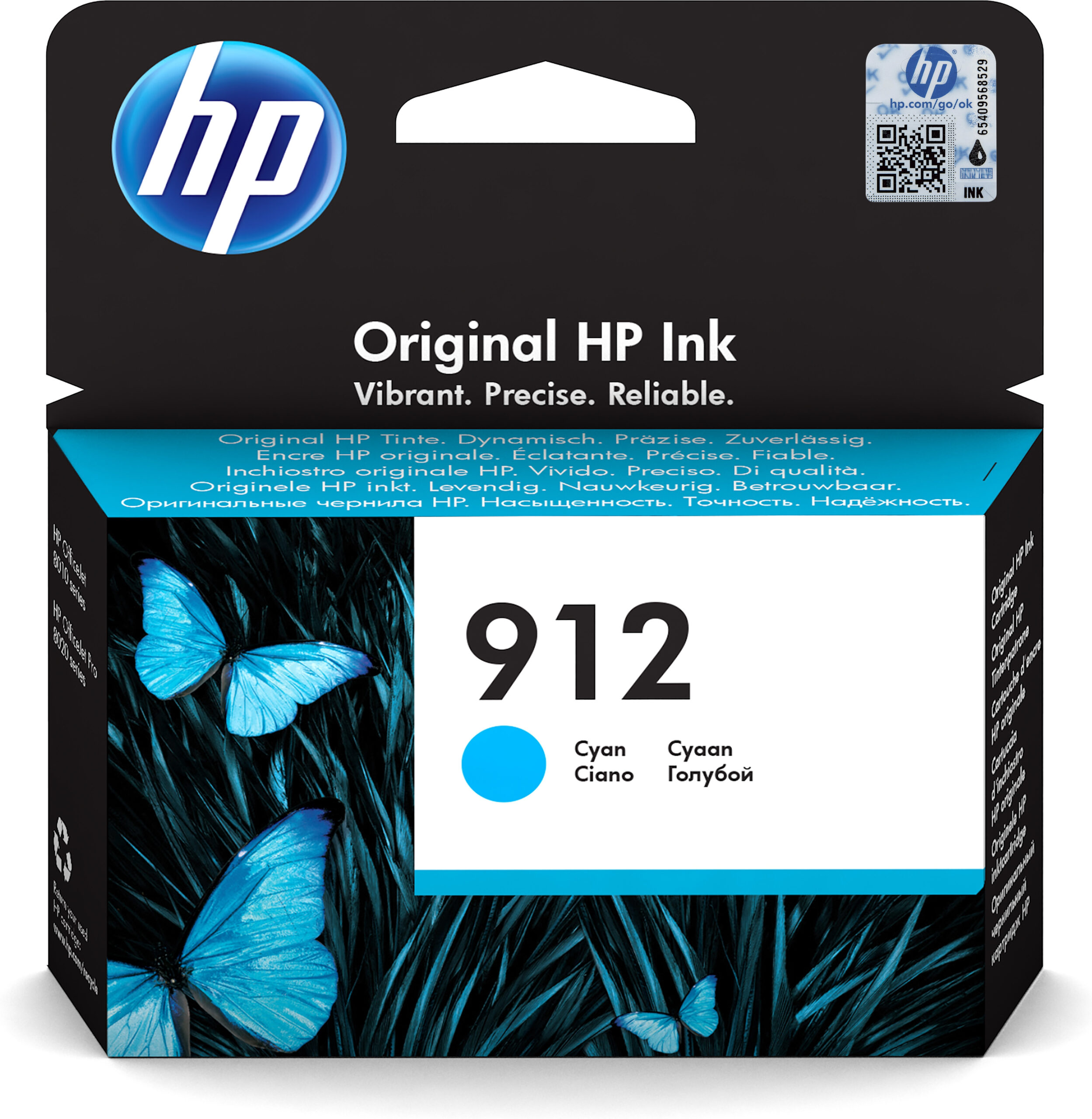 HP 912 Cyan Original Ink Cartridge blækpatron 1 stk Standard udbytte Blå