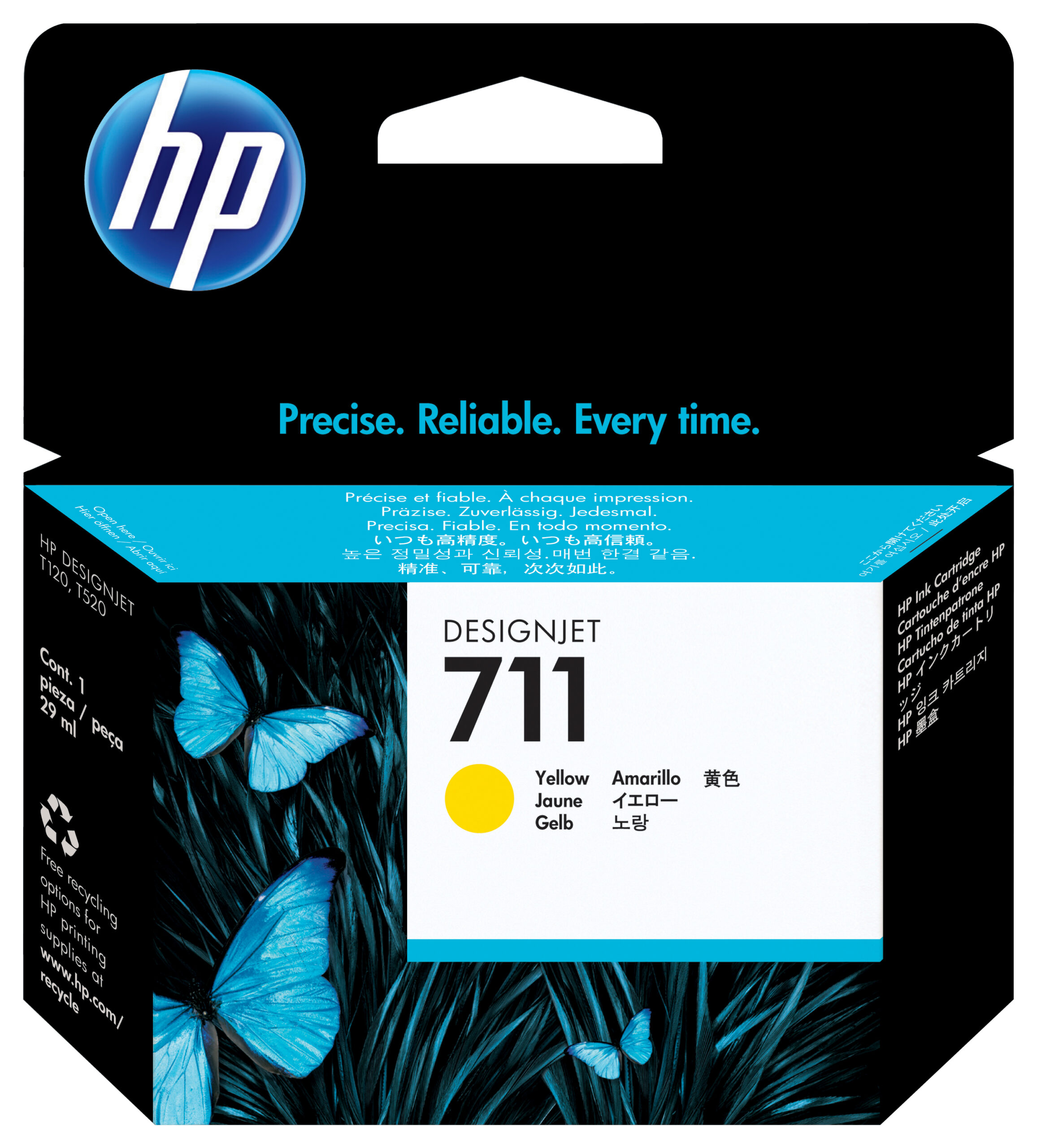 HP 711 29-ml Yellow DesignJet Ink Cartridge blækpatron 1 stk Original