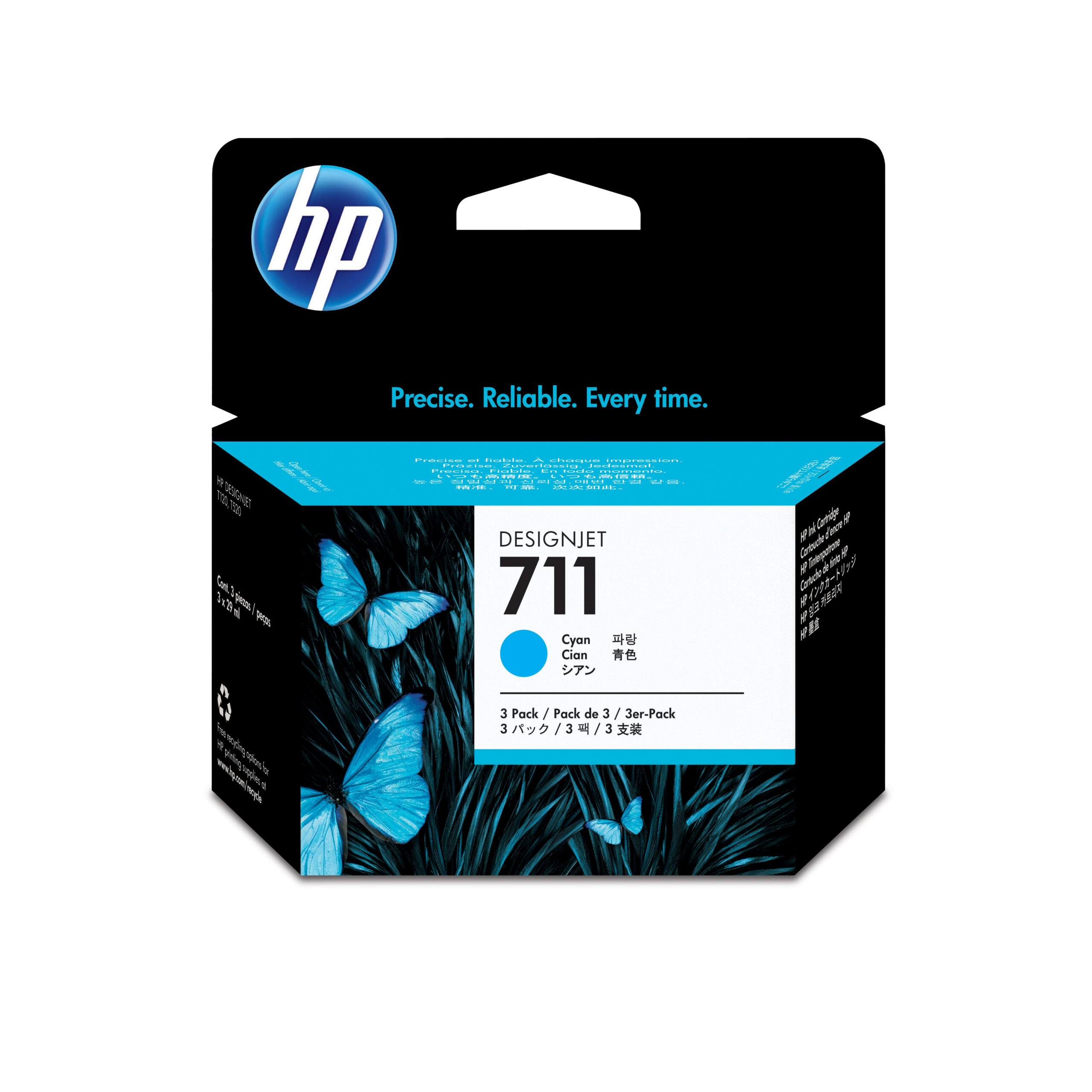 HP 711 3-pack 29-ml Cyan DesignJet Ink Cartridges blækpatron Original Blå