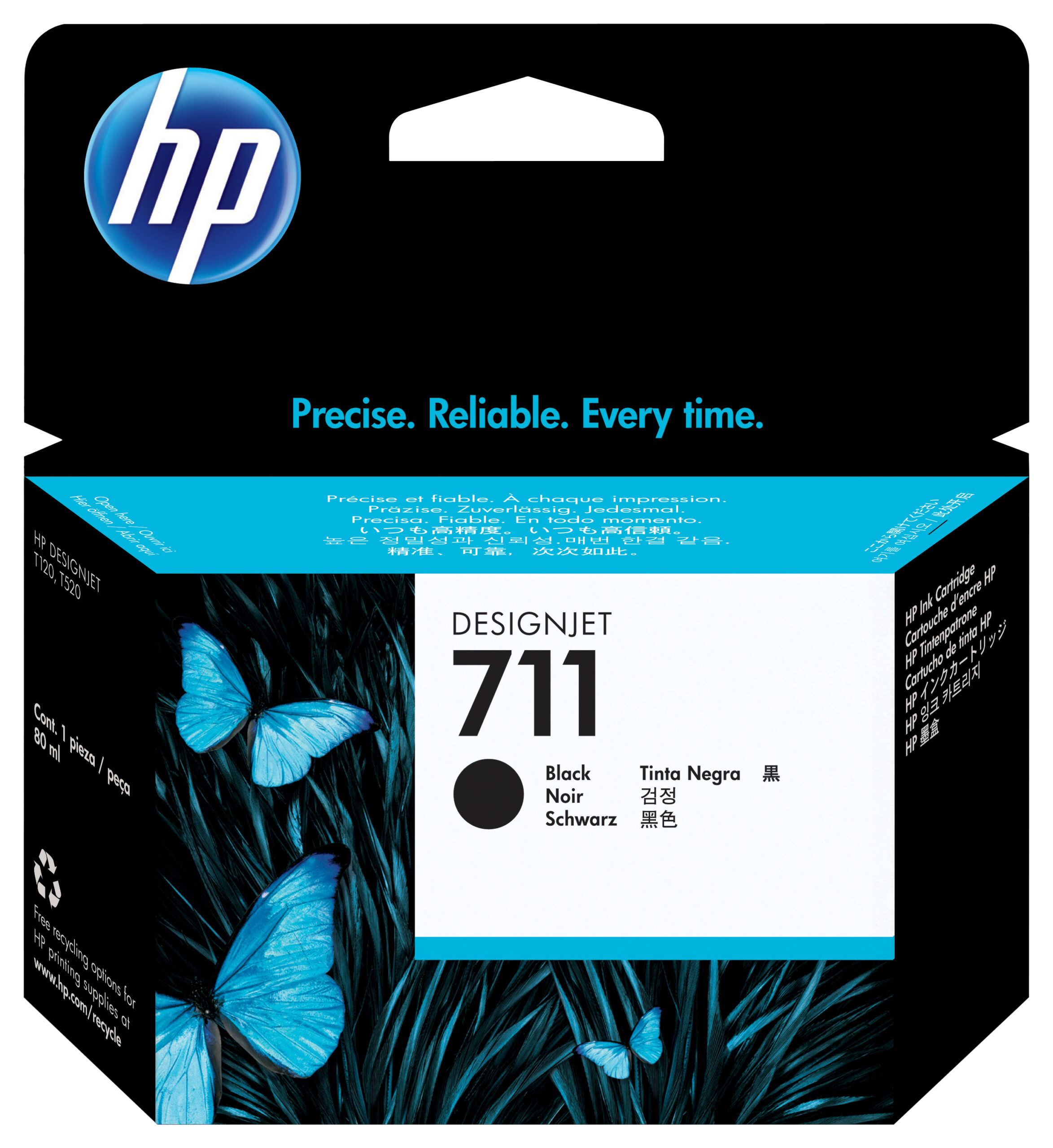 HP 711 80-ml Black DesignJet Ink Cartridge blækpatron 1 stk Original Højt (XL) udbytte