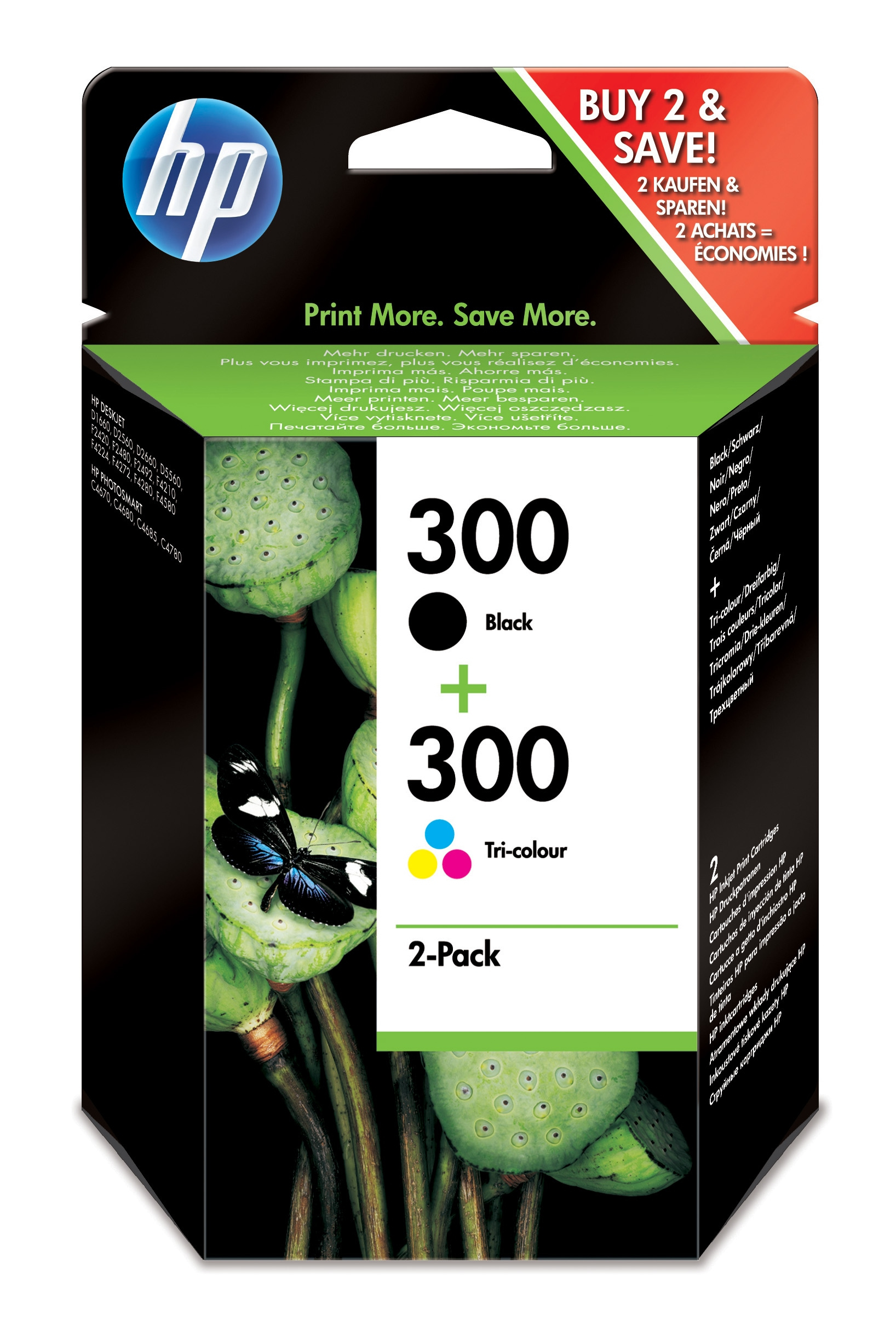 HP 300 2-pack Black/Tri-color Original Ink Cartridges blækpatron 2 stk Sort, Blå, Magenta, Gul
