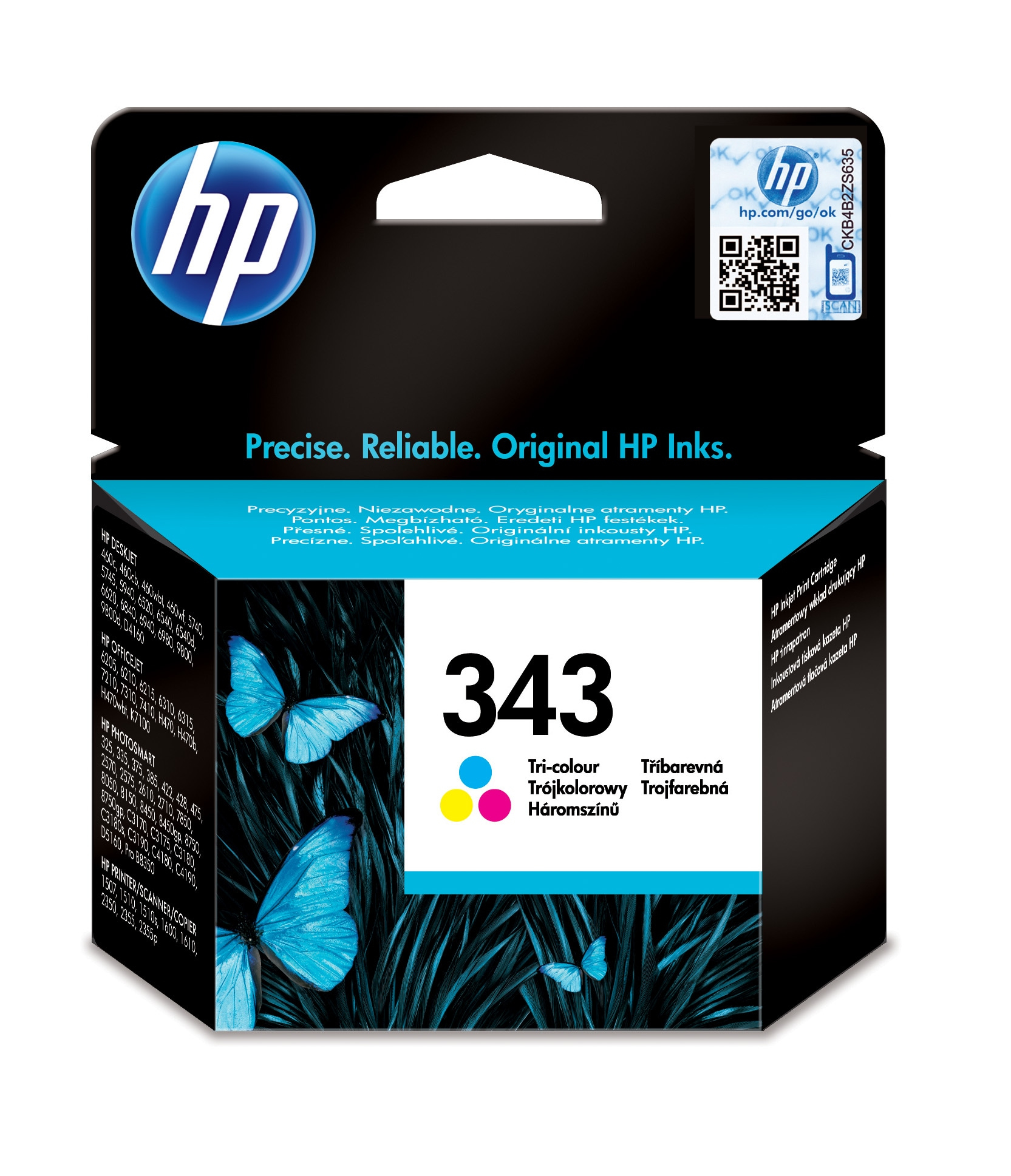 HP Cartucho de impresión para inyección de tinta Tricolor 343 con tinta Vivera blækpatron 1 stk Standard udbytte Blå, Magenta, Gul