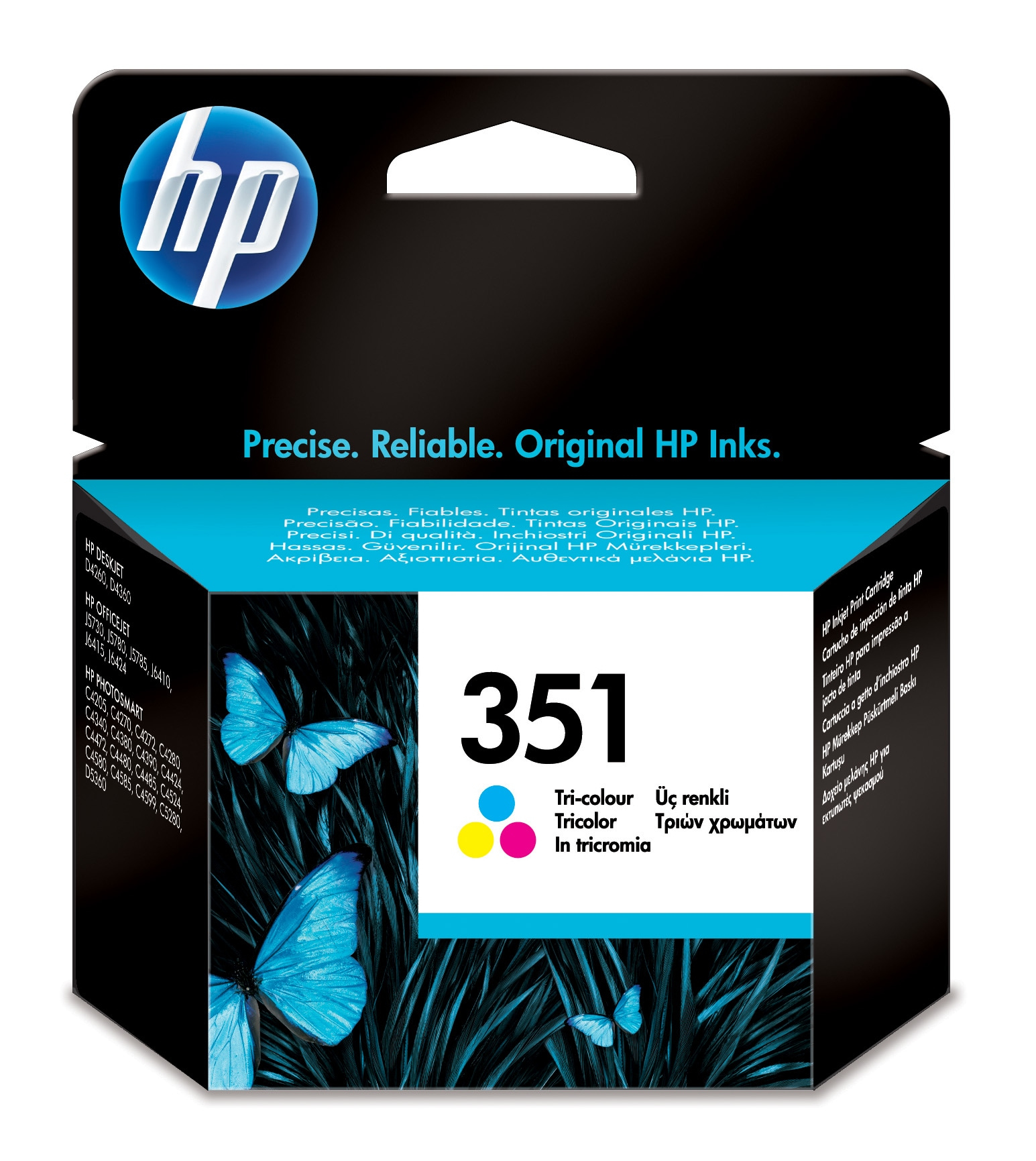 HP Cartucho de impresión para inyección de tinta Tricolor 351 con tinta Vivera blækpatron 1 stk Standard udbytte Blå, Magenta, Gul