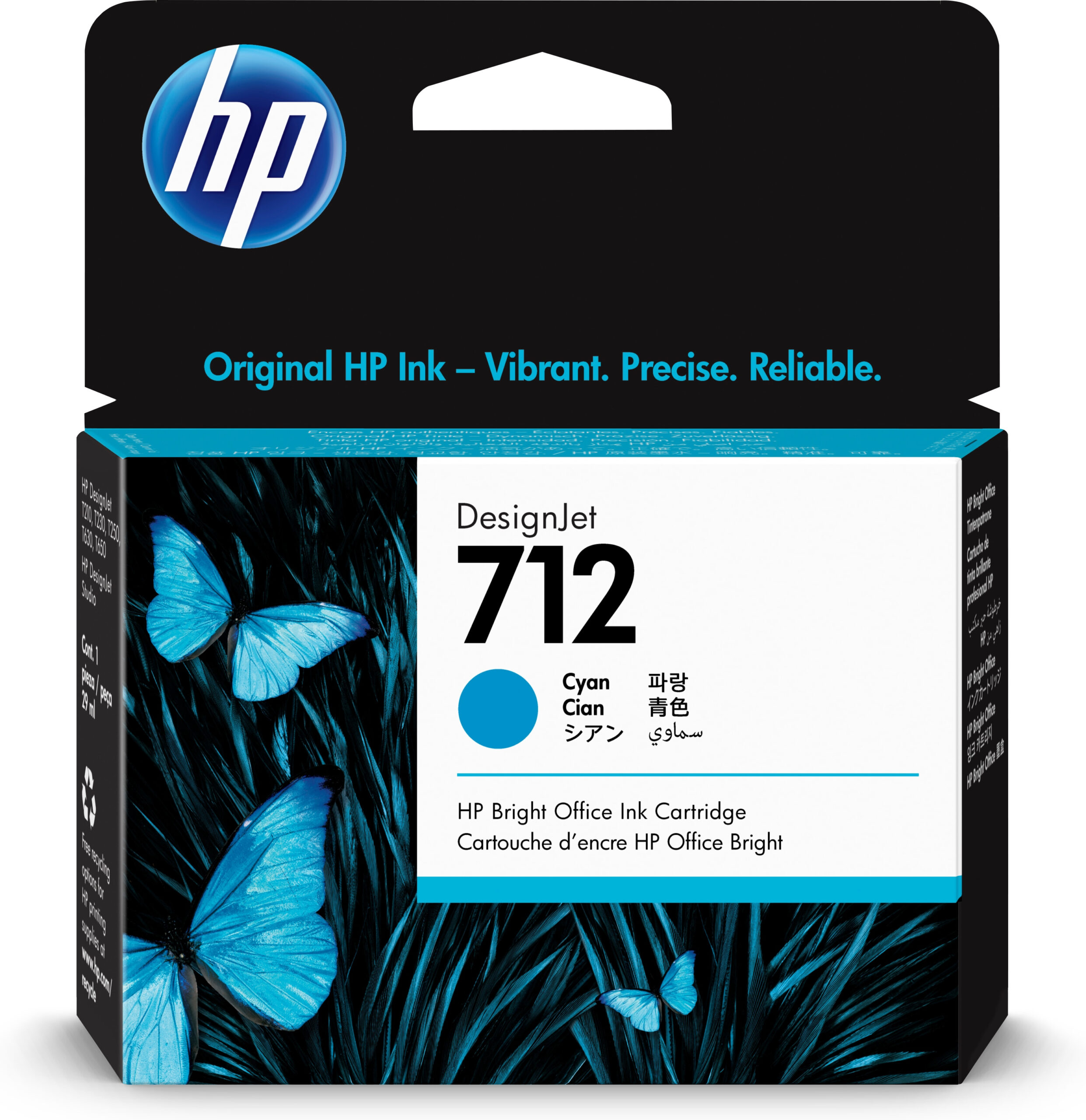 HP 712 29-ml Cyan DesignJet Ink Cartridge blækpatron 1 stk Original Standard udbytte Blå