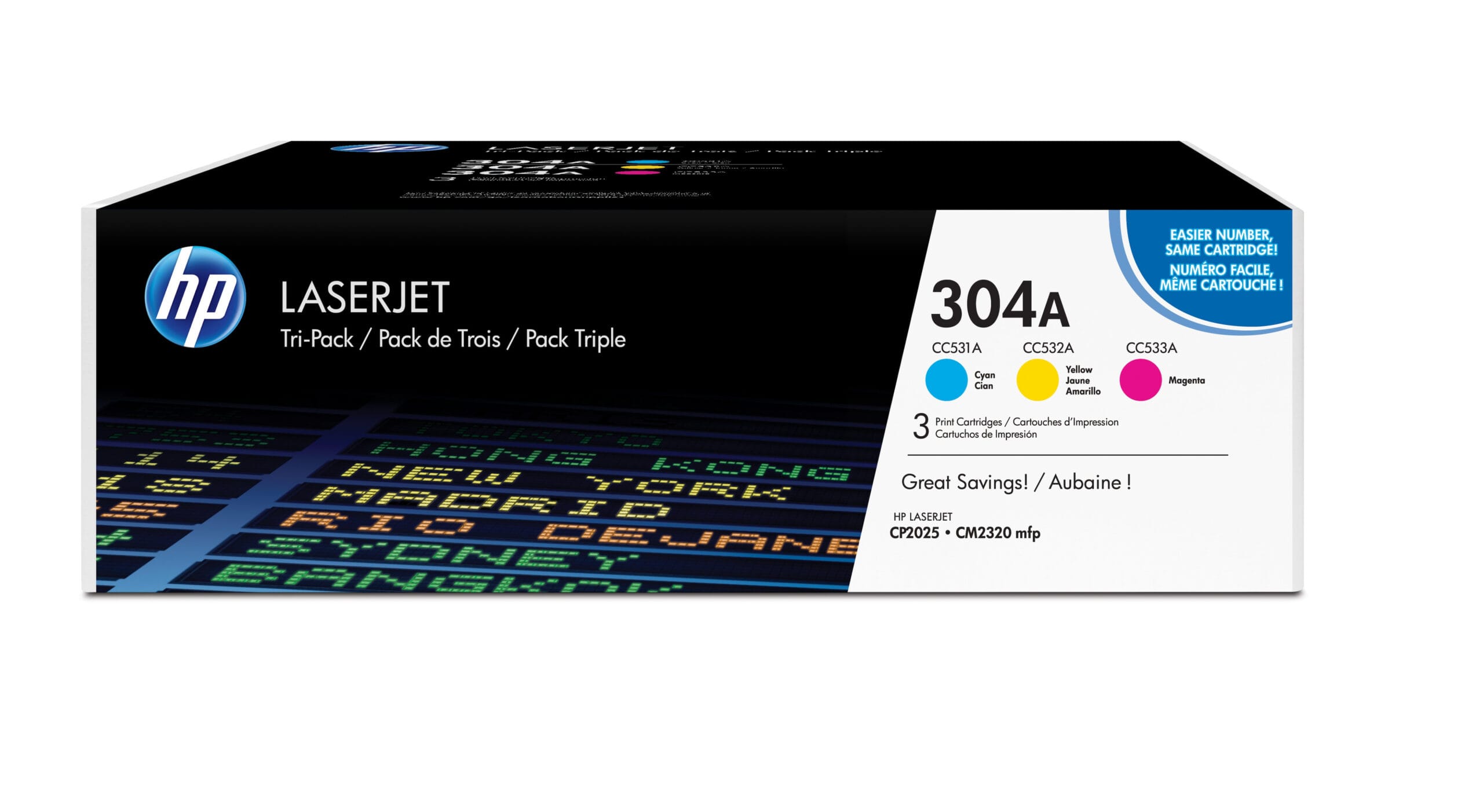 HP 304A 3-pack Cyan/Magenta/Yellow Original LaserJet Toner Cartridges tonerpatron Blå, Magenta, Gul