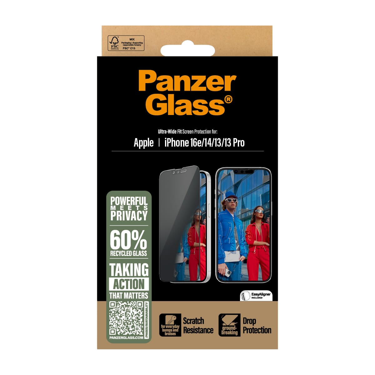 PanzerGlass ® Privacy Screen Protector iPhone 16e | 14 | 13 | 13 Pro | Ultra-Wide Fit w. Aligner Klar skærmbeskytter Apple 1 stk - Billede 3