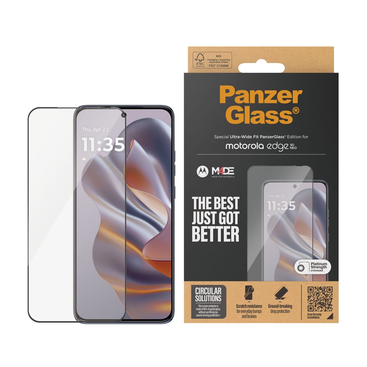 PanzerGlass ® Screen Protector w. Black Frame Motorola edge 50 Neo | Ultra-Wide Fit Klar skærmbeskytter 1 stk - Billede 2