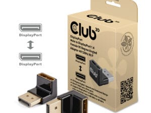 CLUB3D DISPLAYPORT MALE TO DISPLAYPORT 1.4 FEMALE 90 DEGREE ANGLED ADAPTER 4K120HZ M/F - Adapter