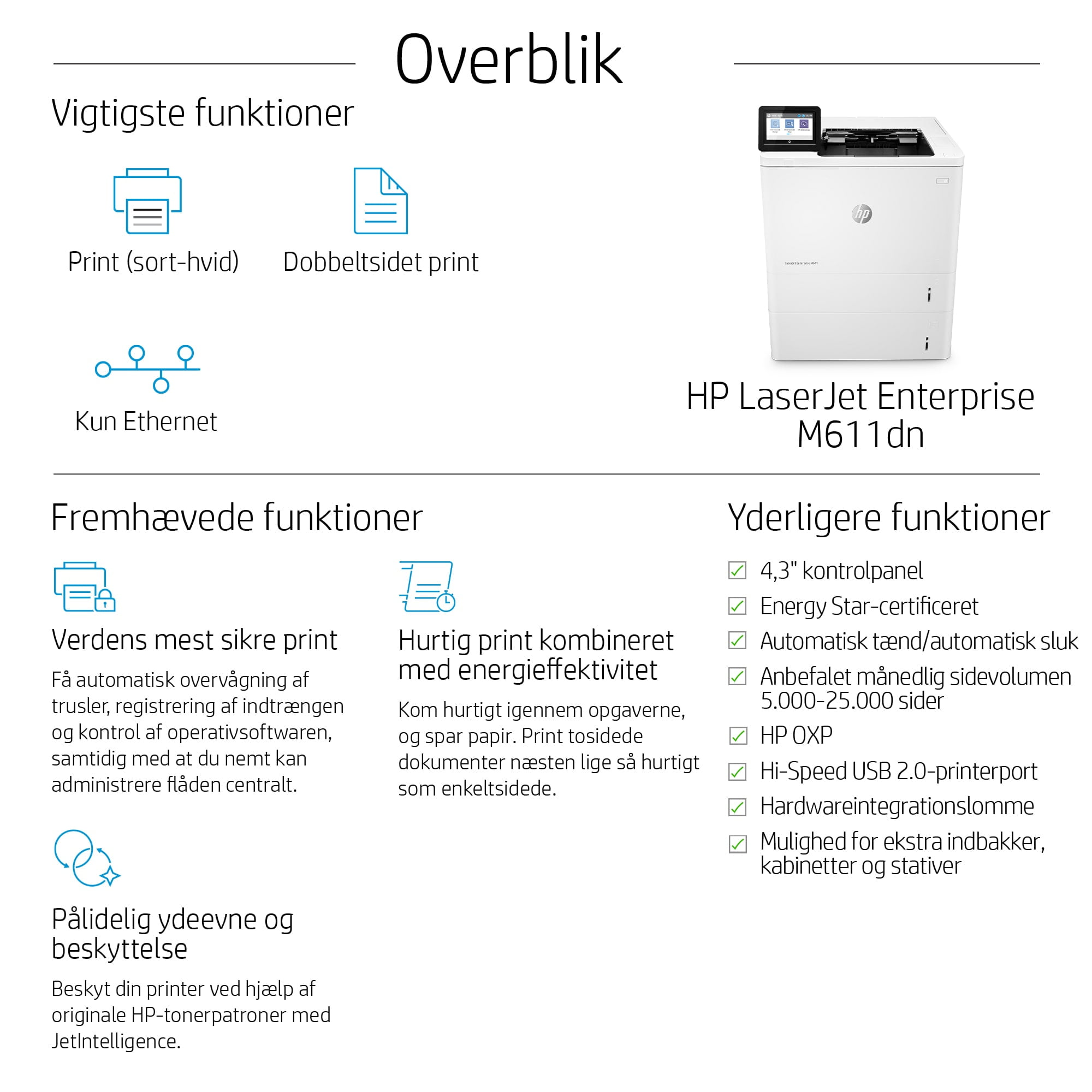 HP LaserJet Enterprise M611dn 1200 x 1200 dpi A4 - Billede 9