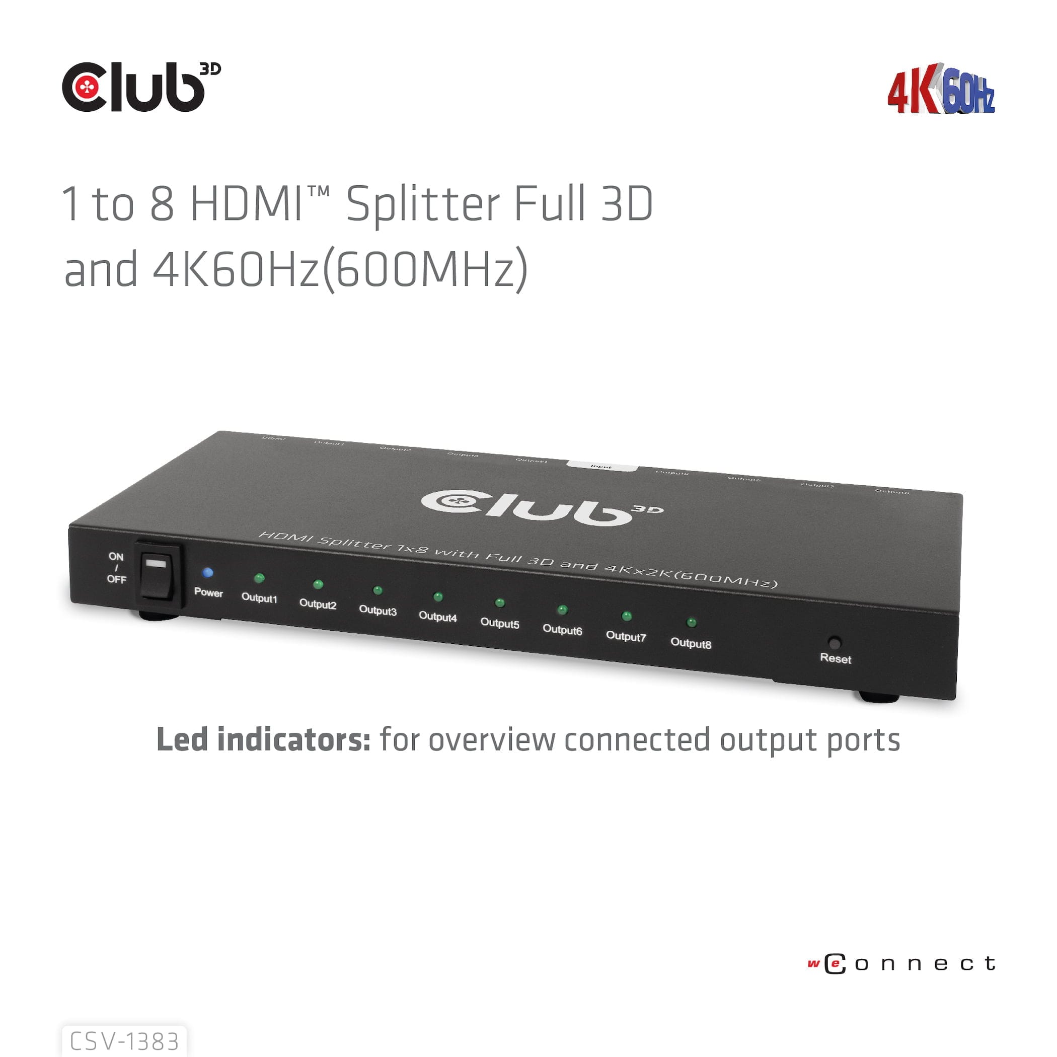 CLUB3D CSV-1383 video-splitter HDMI 8x HDMI - Billede 15