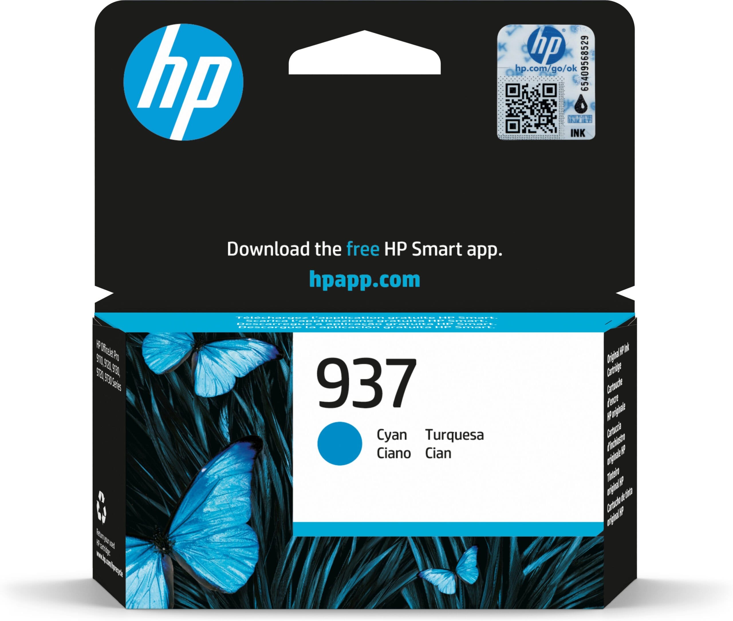 HP 937 Cyan Original Ink Cartridge blækpatron 1 stk Standard udbytte Blå