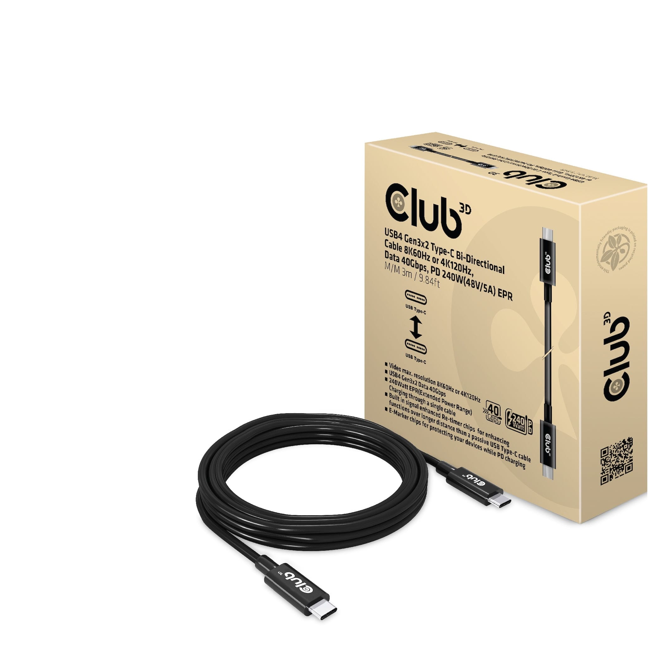 CLUB3D CAC-1579 USB-kabel 3 m USB4 Gen 3x2 USB C Sort - Billede 11