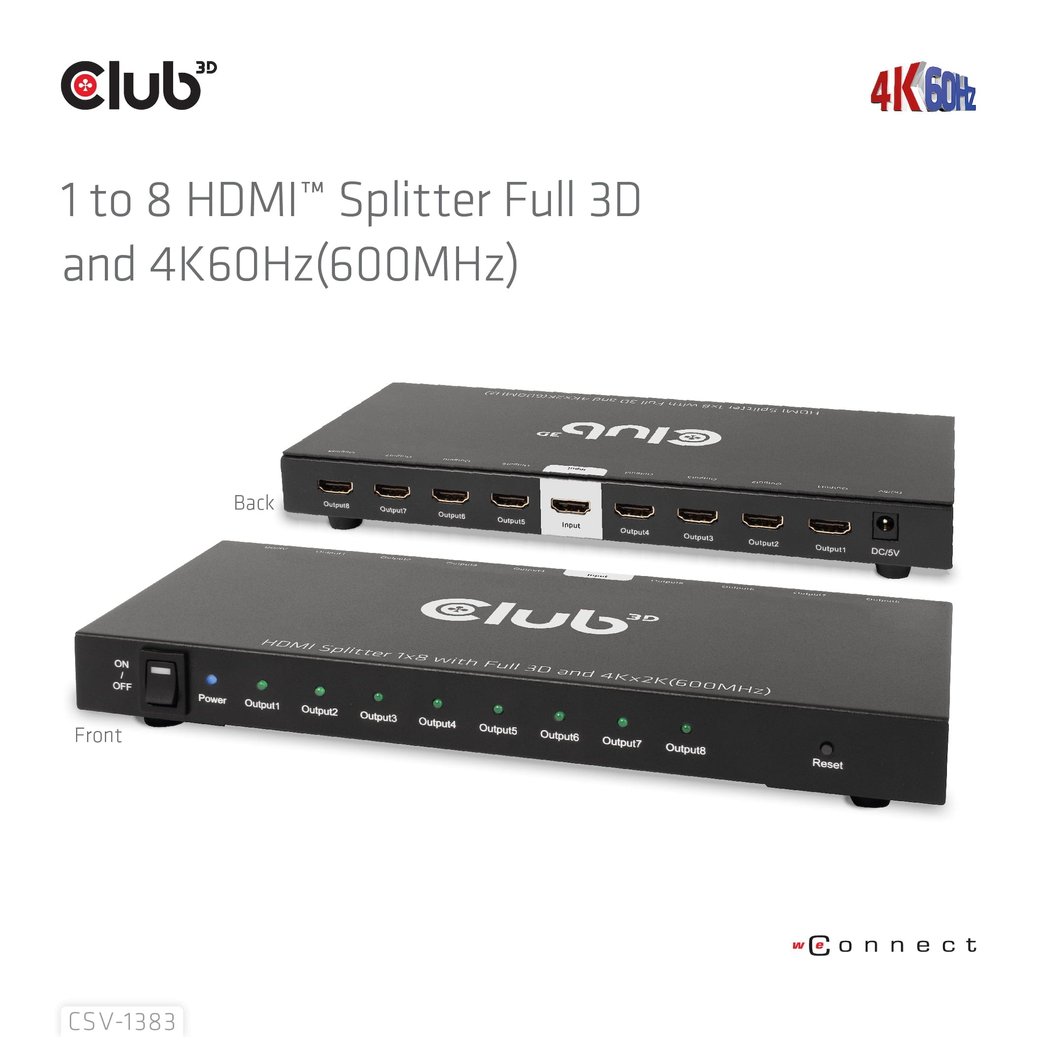 CLUB3D CSV-1383 video-splitter HDMI 8x HDMI - Billede 13