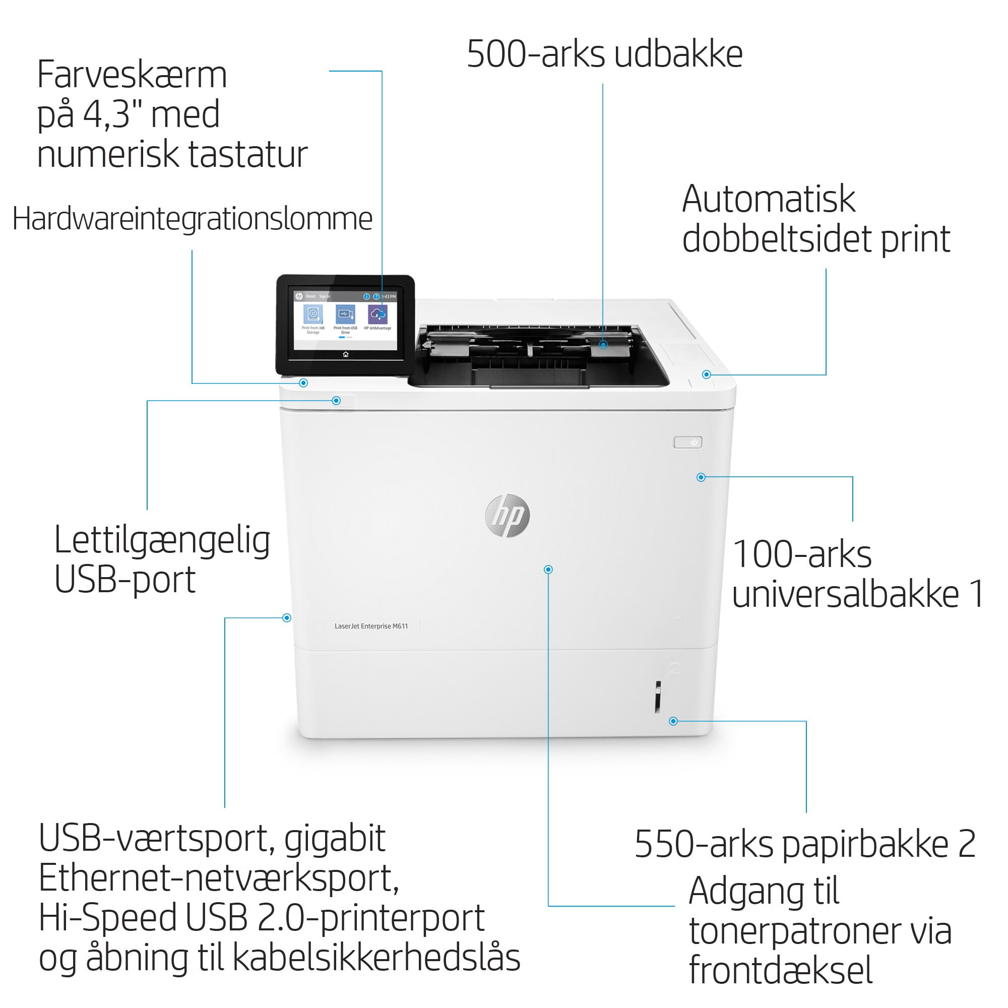 HP LaserJet Enterprise M611dn 1200 x 1200 dpi A4 - Billede 14