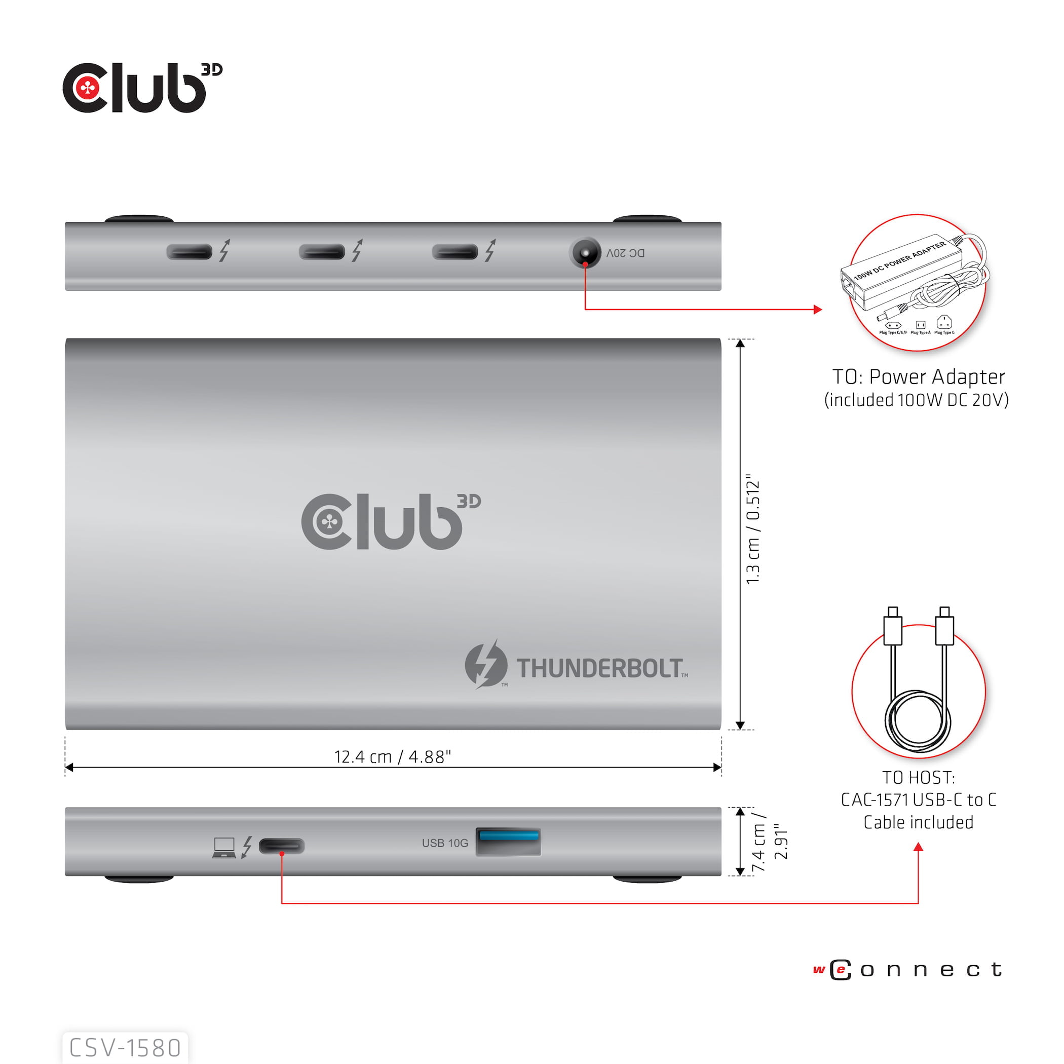 CLUB3D CSV-1580 dockingstation Docking Thunderbolt 4 Sølv - Billede 5