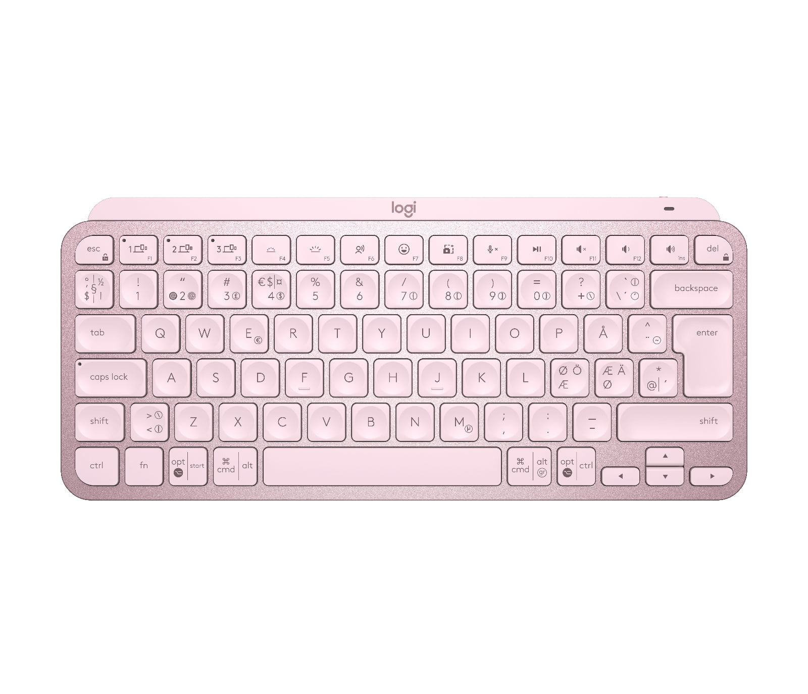 Logitech MX Keys Mini tastatur RF trådløs + Bluetooth QWERTY Nordisk Lyserød