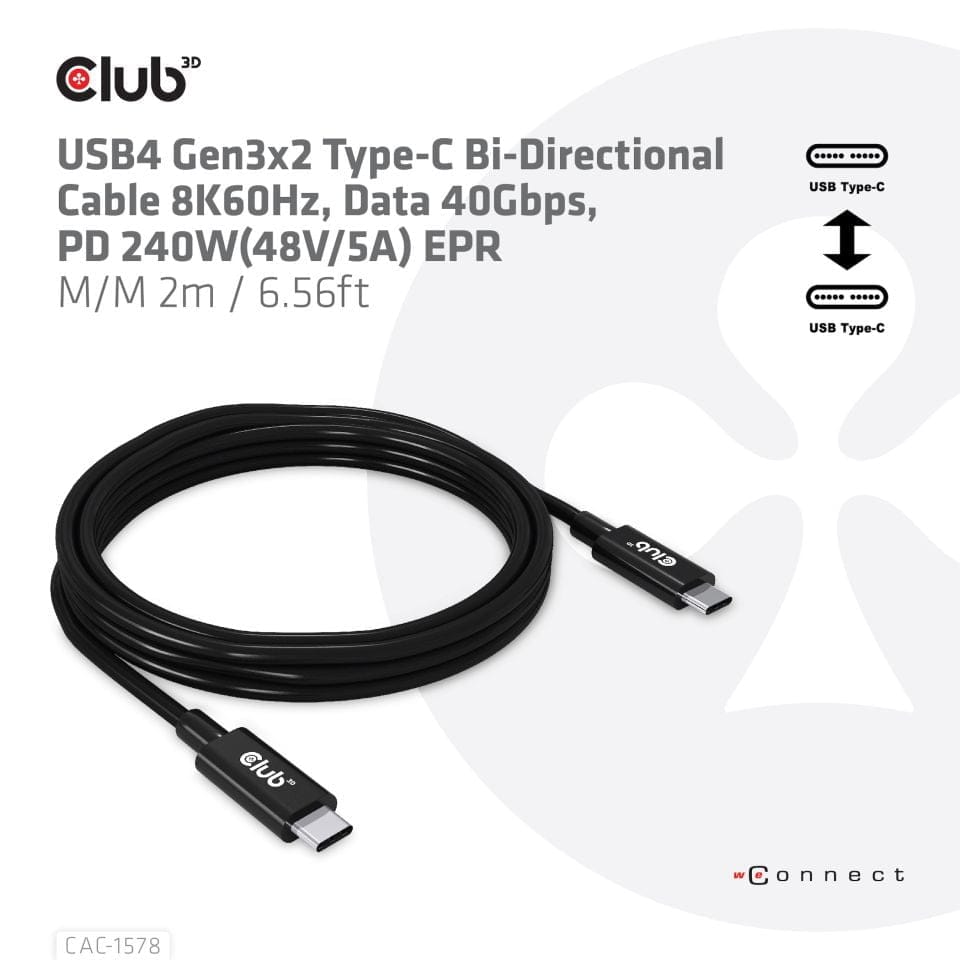 CLUB3D CAC-1578 USB-kabel 2 m USB4 Gen 3x2 USB C Sort - Billede 2