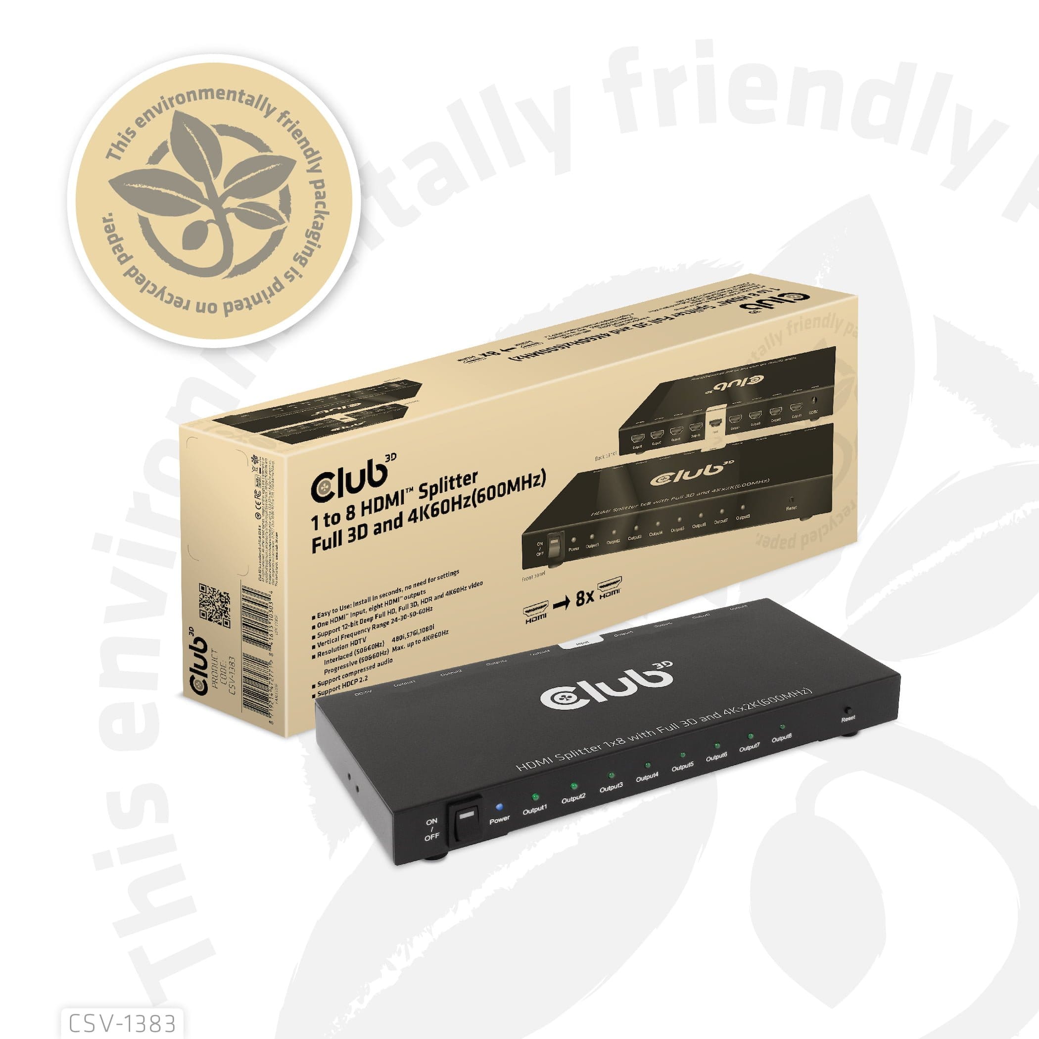 CLUB3D CSV-1383 video-splitter HDMI 8x HDMI - Billede 16