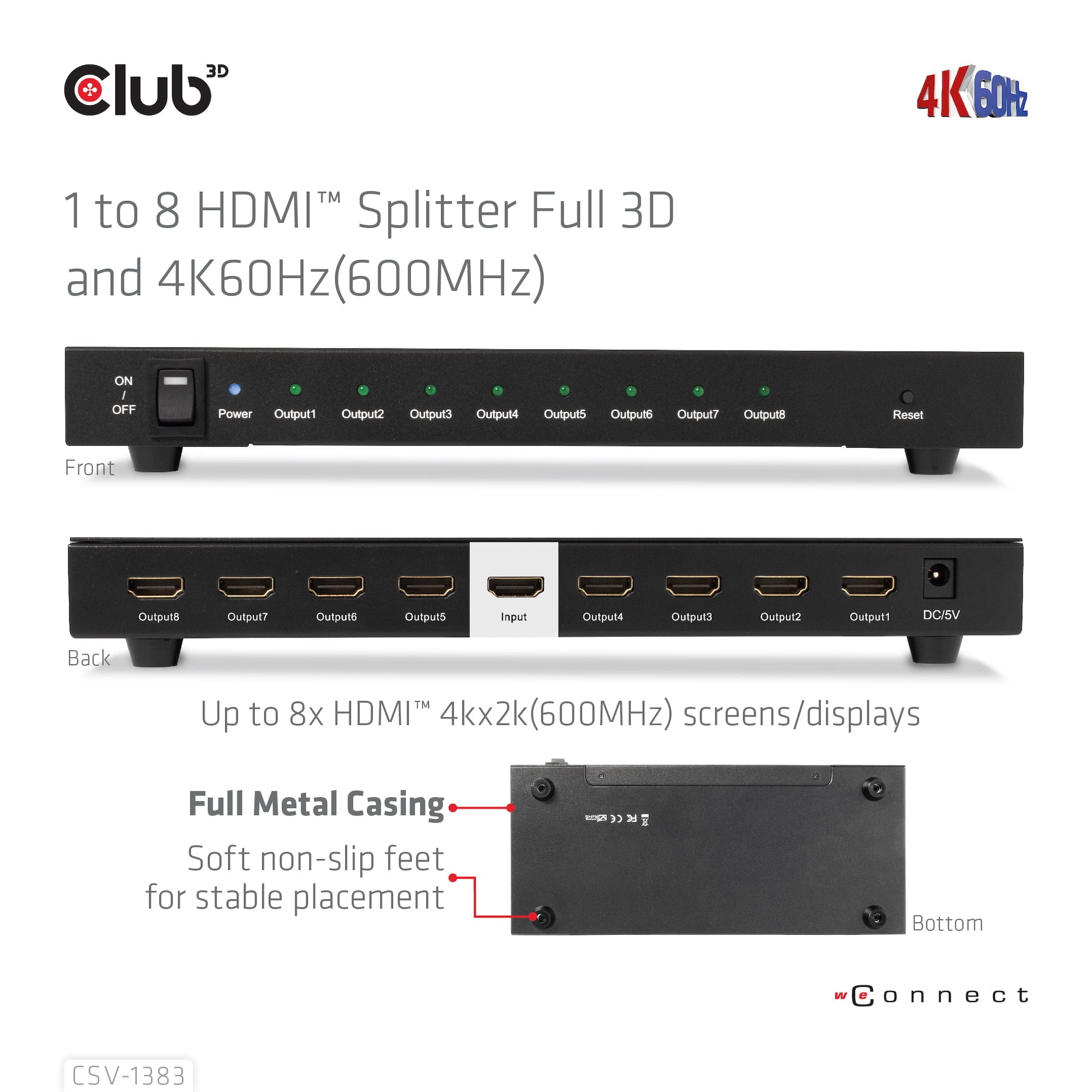 CLUB3D CSV-1383 video-splitter HDMI 8x HDMI - Billede 9
