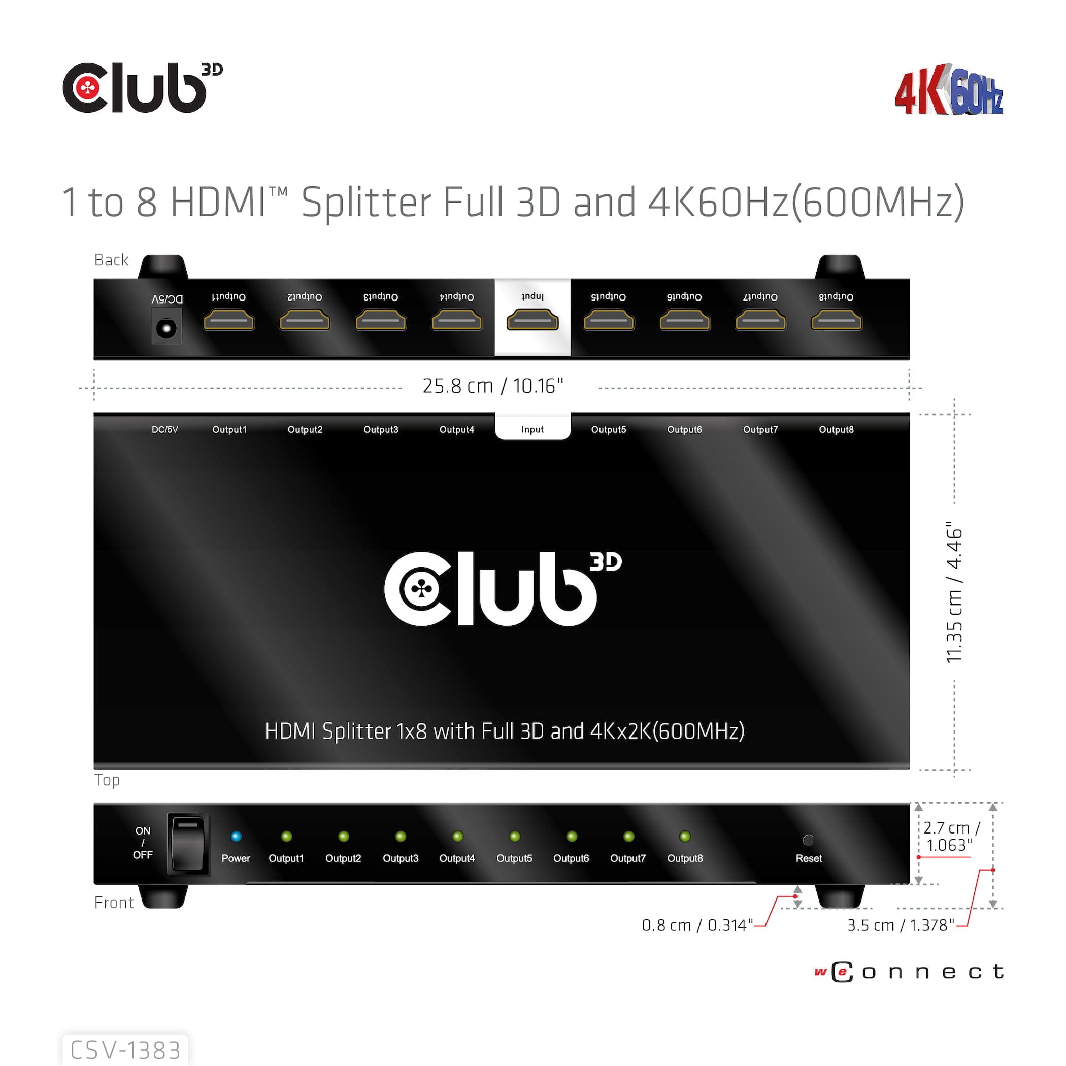 CLUB3D CSV-1383 video-splitter HDMI 8x HDMI - Billede 10