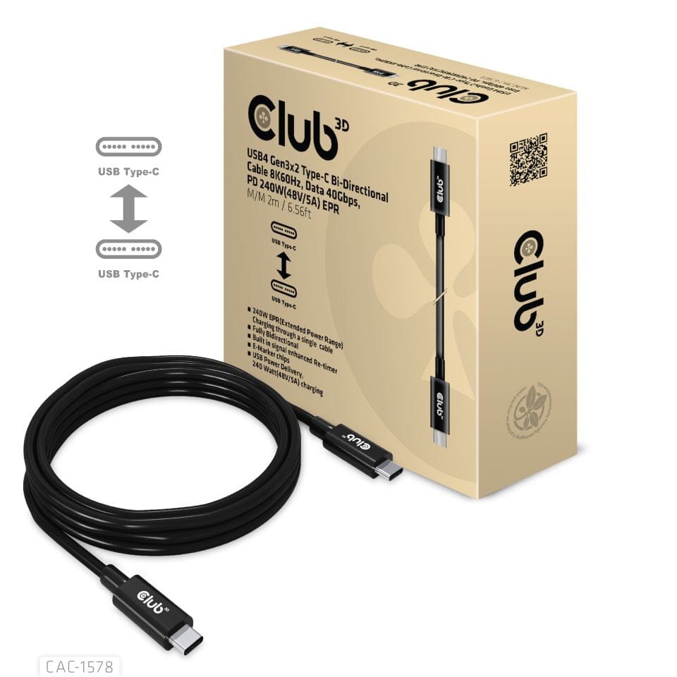 CLUB3D CAC-1578 USB-kabel 2 m USB4 Gen 3x2 USB C Sort